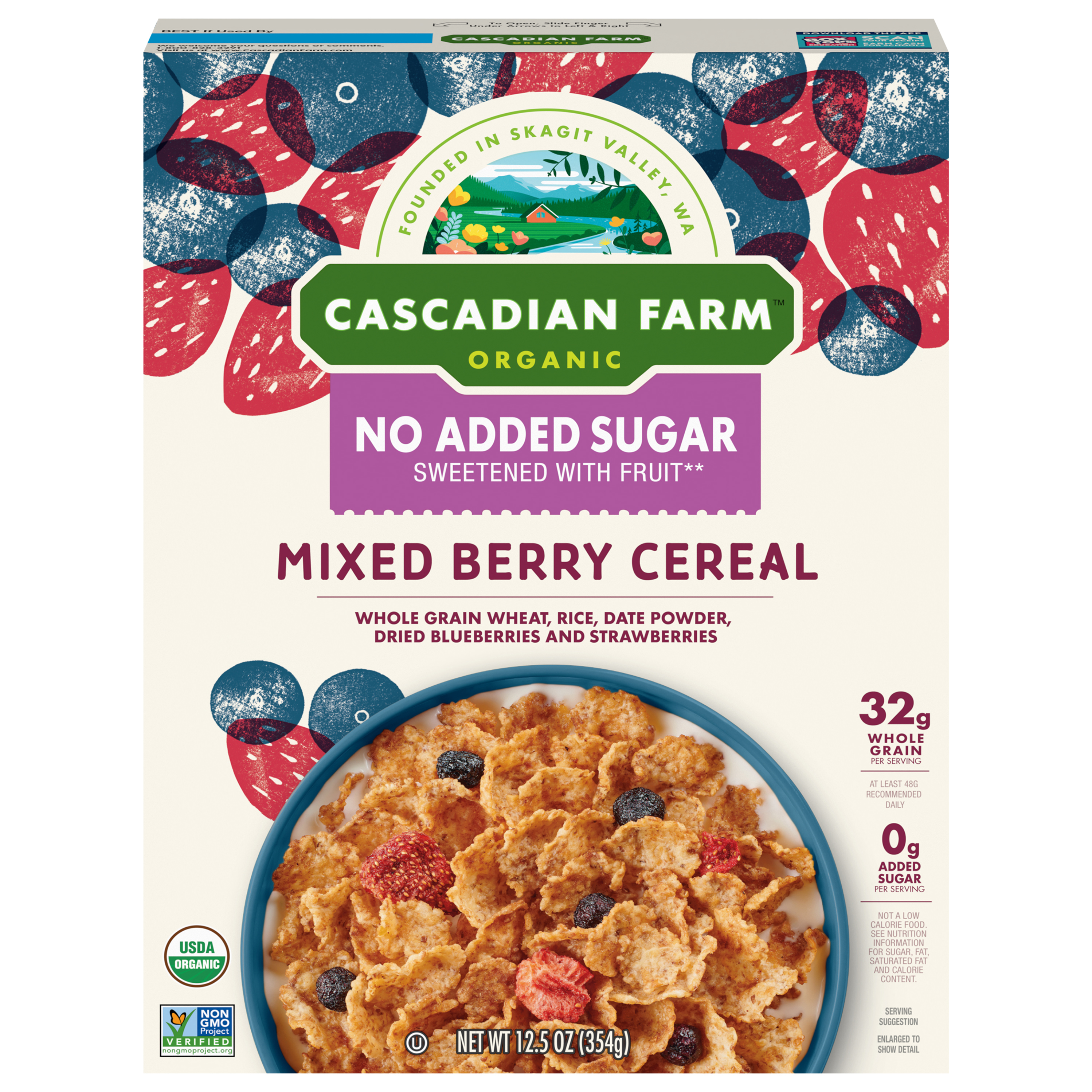 Cascadian Farm Organic Mixed Berry Cereal, No Added Sugar,