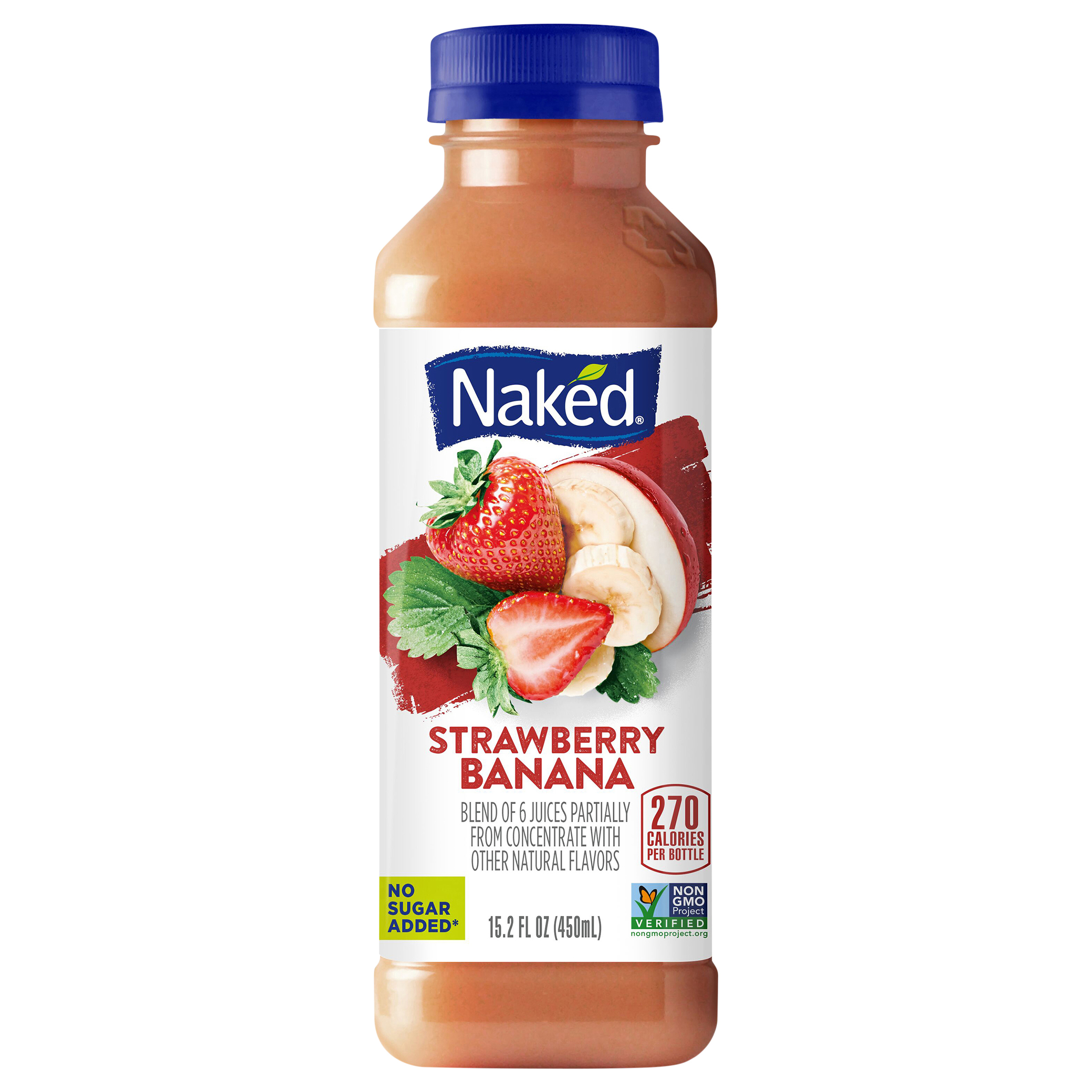 Naked No Sugar Added, Non GMO Strawberry Banana Fruit Juice, 15.2 Fl Oz, Bottle
