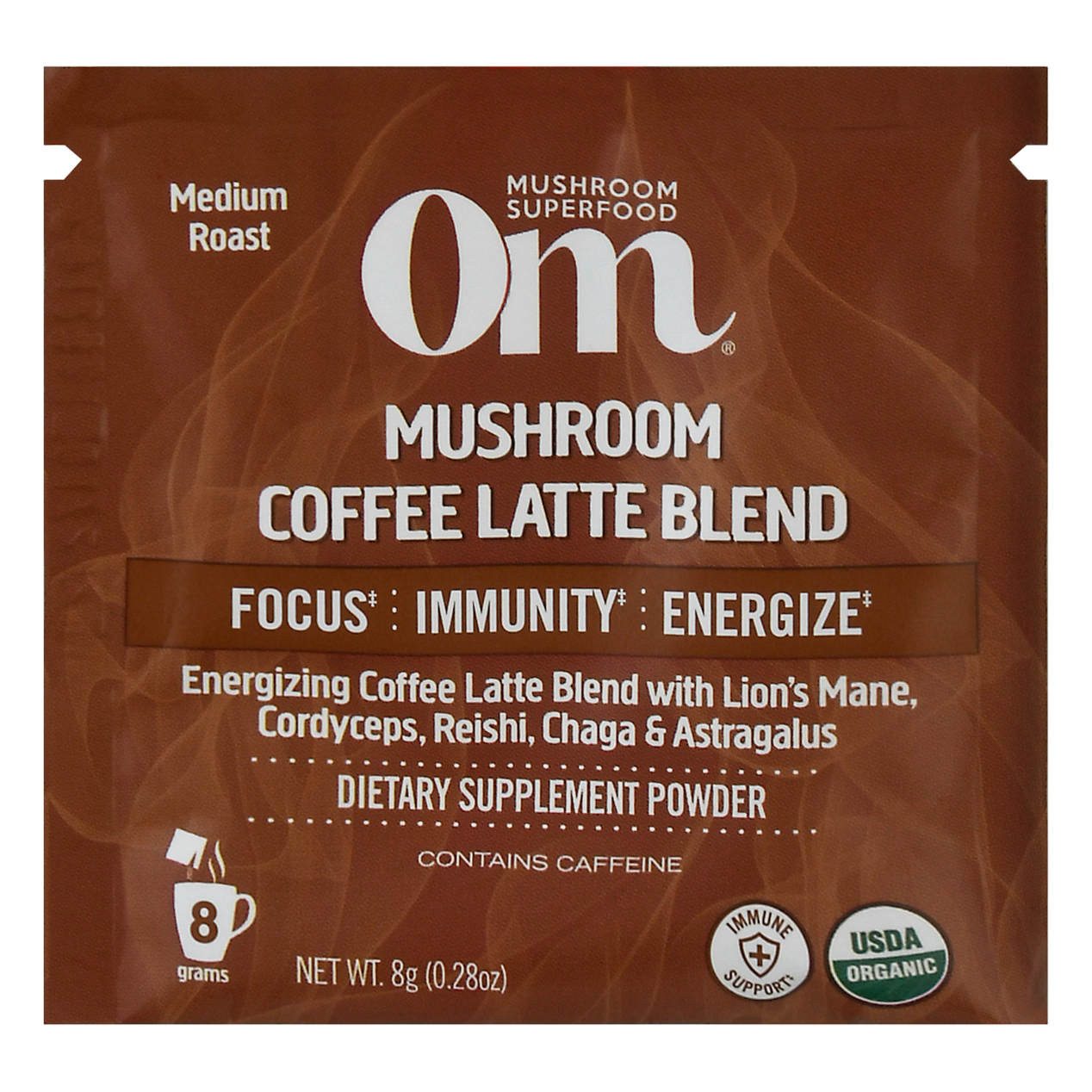 Om Medium Roast Mushroom Powered Coffee Latte Blend Mushroom Powder 8 gr Bag