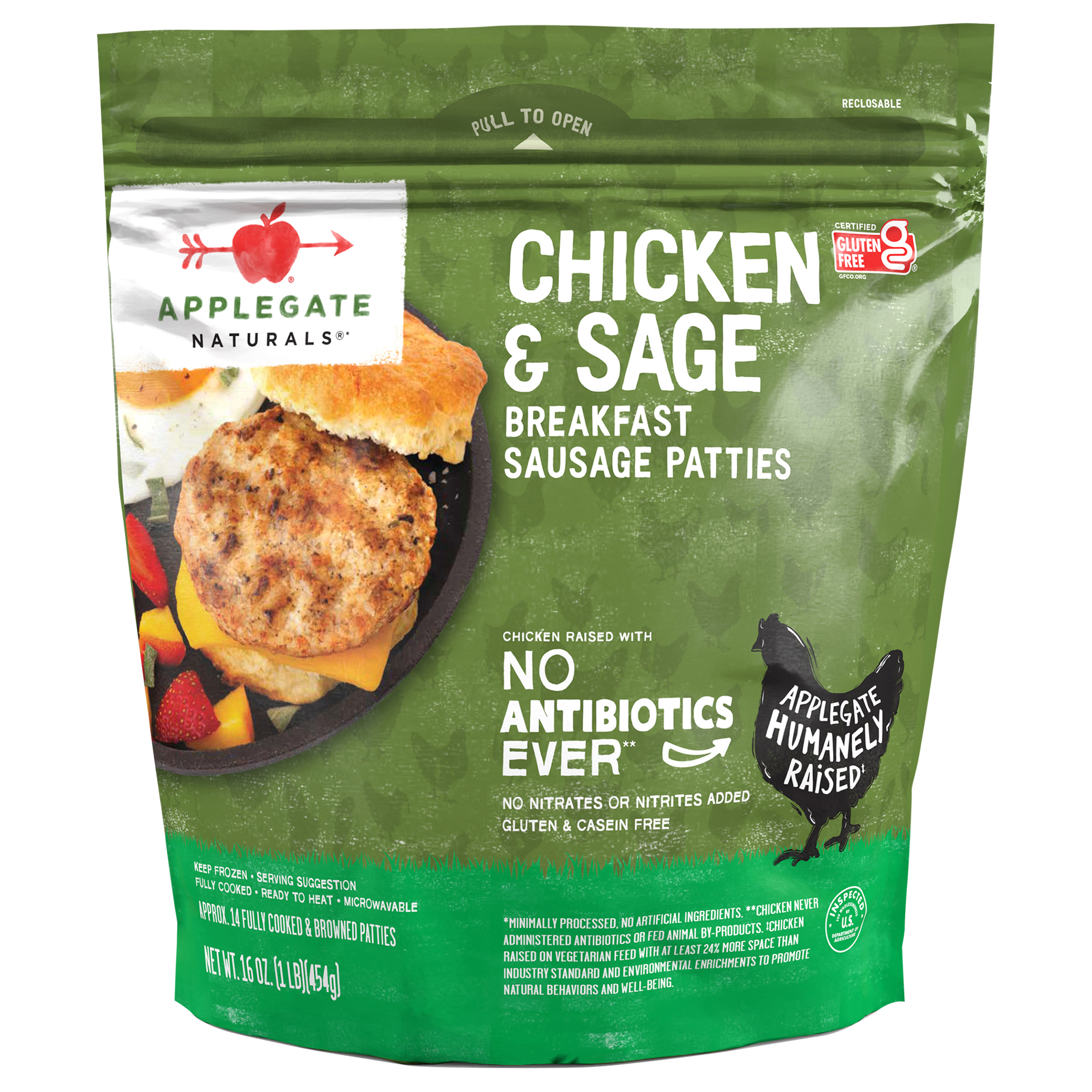 Applegate Natural Chicken & Sage Breakfast Sausage Patties, 16oz (Frozen)
