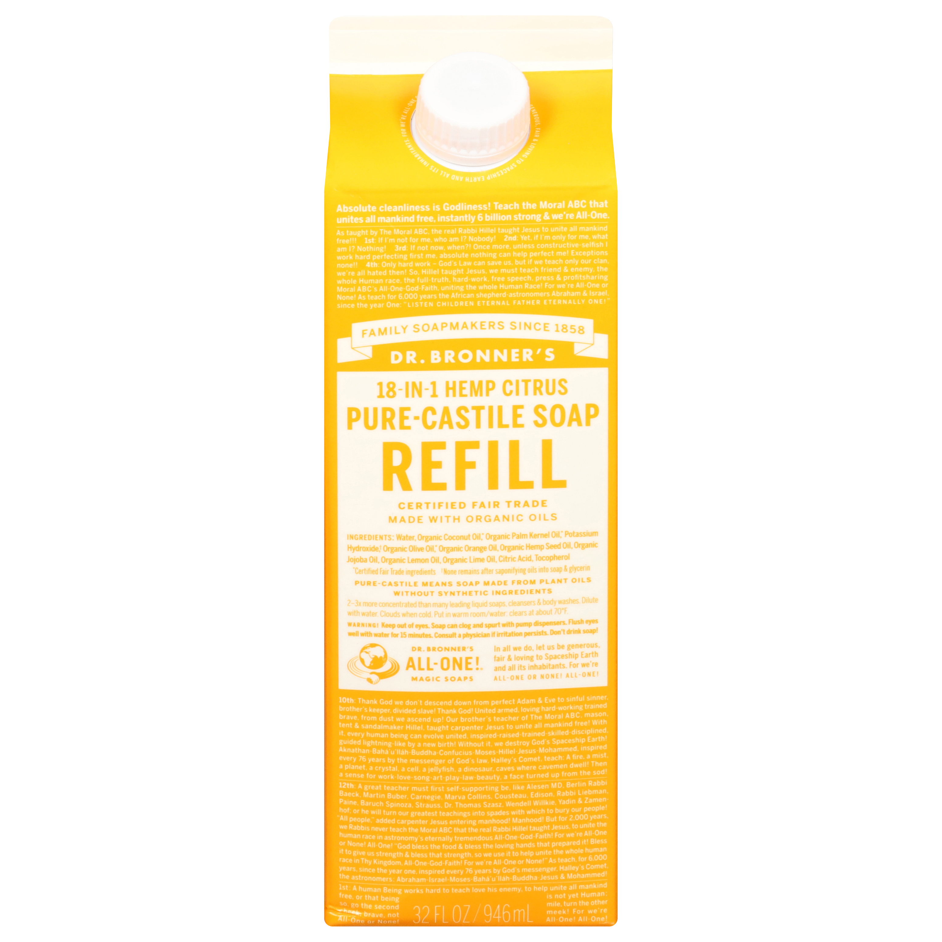 Dr. Bronner's Pure-Castile 18-In-1 Refill Hemp Citrus Soap