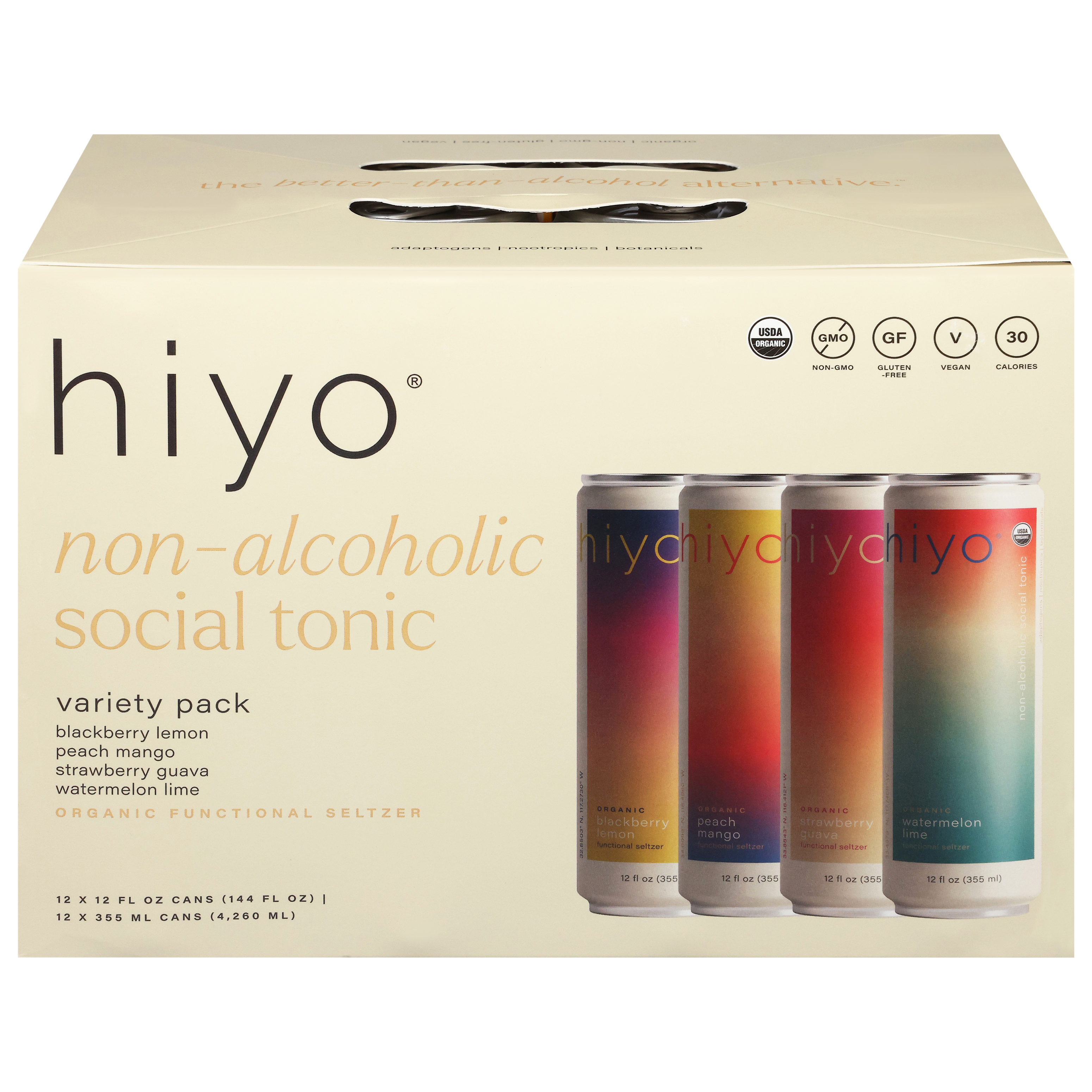 Hiyo Organic Non-Alcoholic Social Tonic Assorted Functional Seltzer Variety Pack