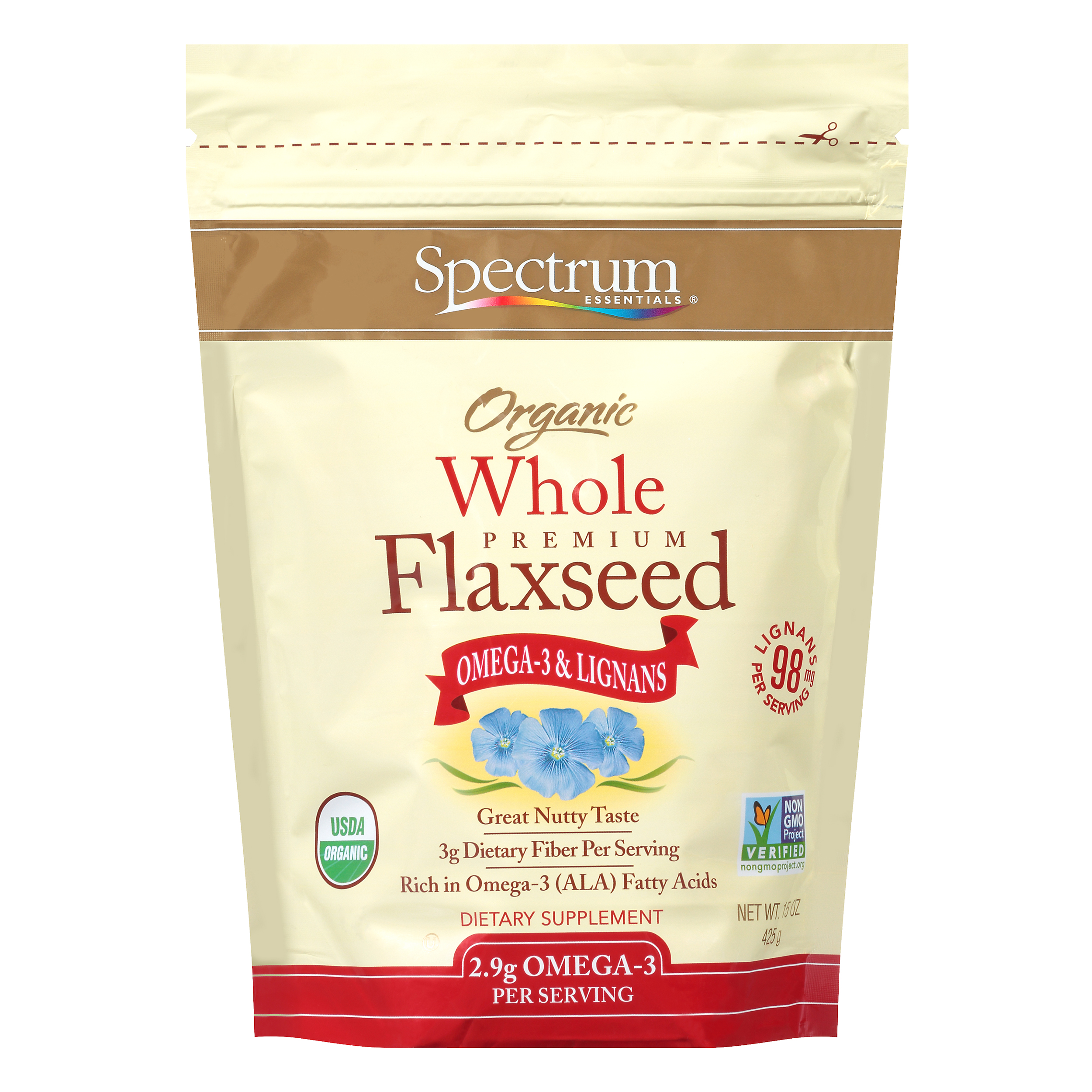 Spectrum Essentials® Organic Whole Premium Flaxseed Dietary Supplement 15 oz. Pouch