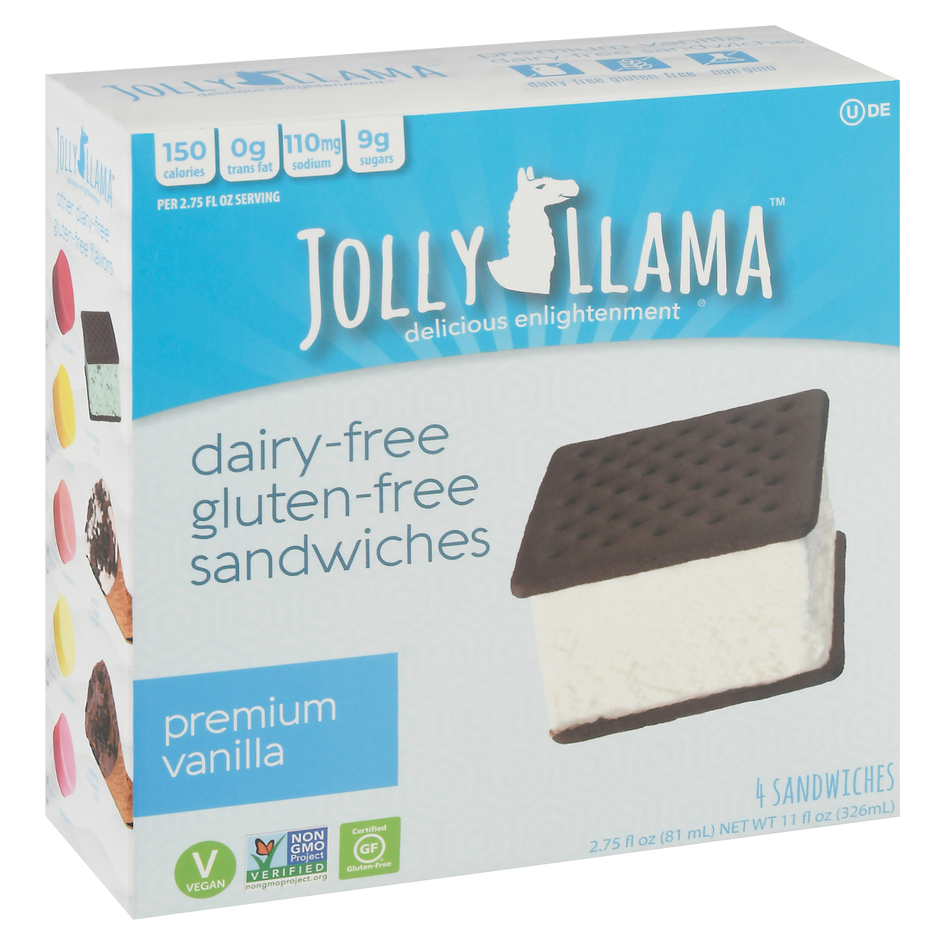 Jolly Llama Premium Vanilla Dairy-Free Gluten-Free Sandwiches 4 - 2.75 fl oz Packs
