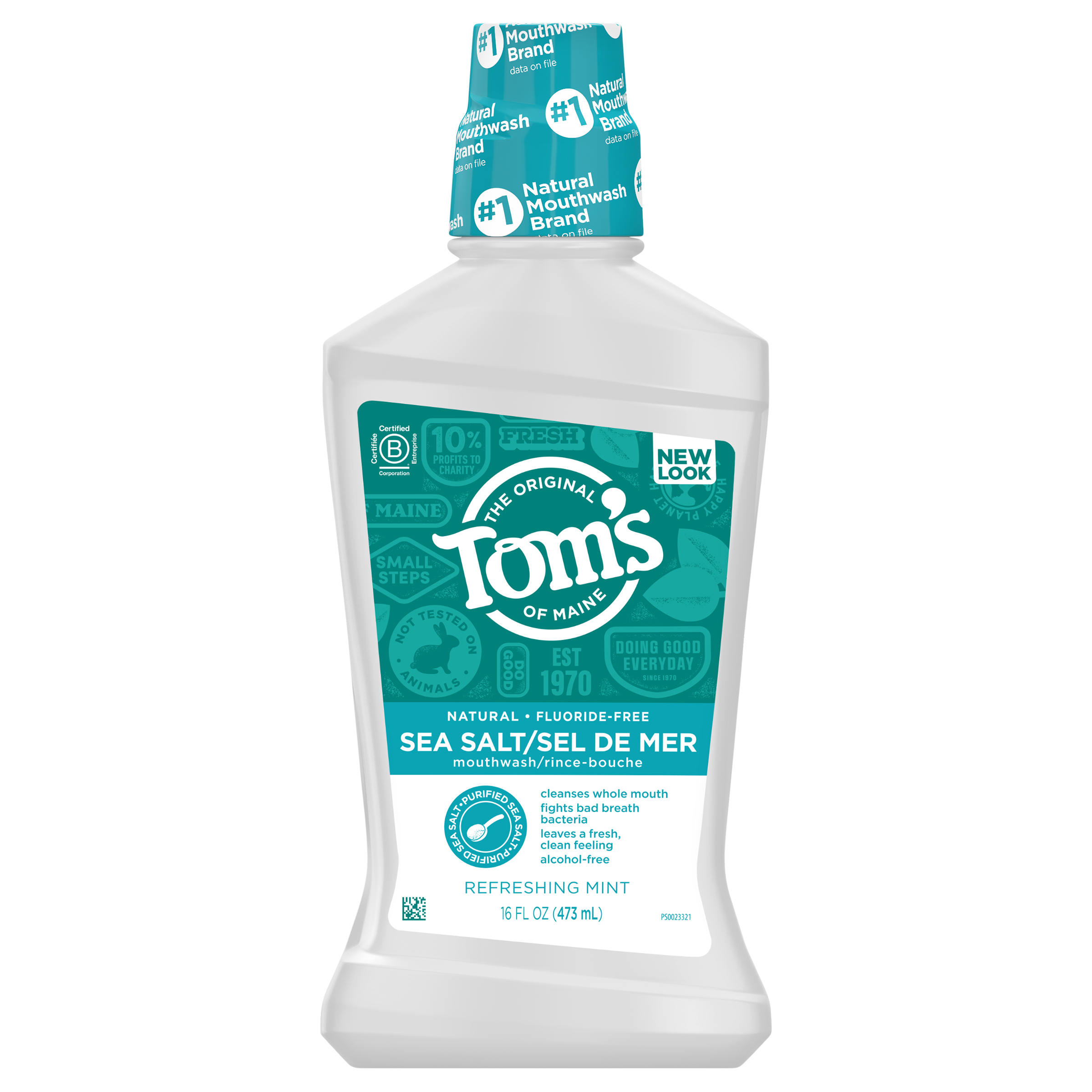 Tom's of Maine Sea Salt Natural Alcohol-Free Mouthwash, Refreshing Mint, 16 oz.
