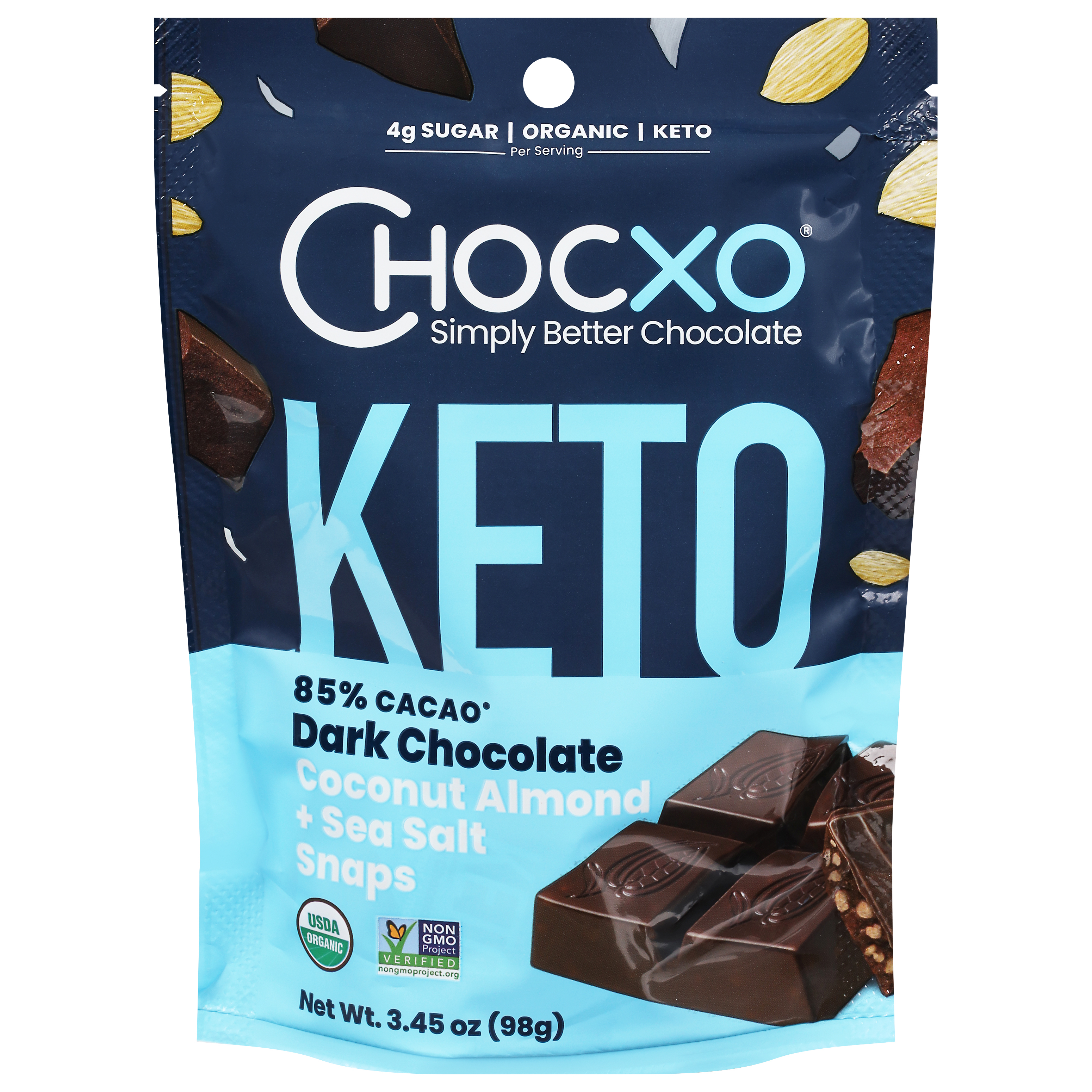 ChocXo 85% Cacao Keto Dark Chocolate Coconut Almond + Sea Salt Snaps