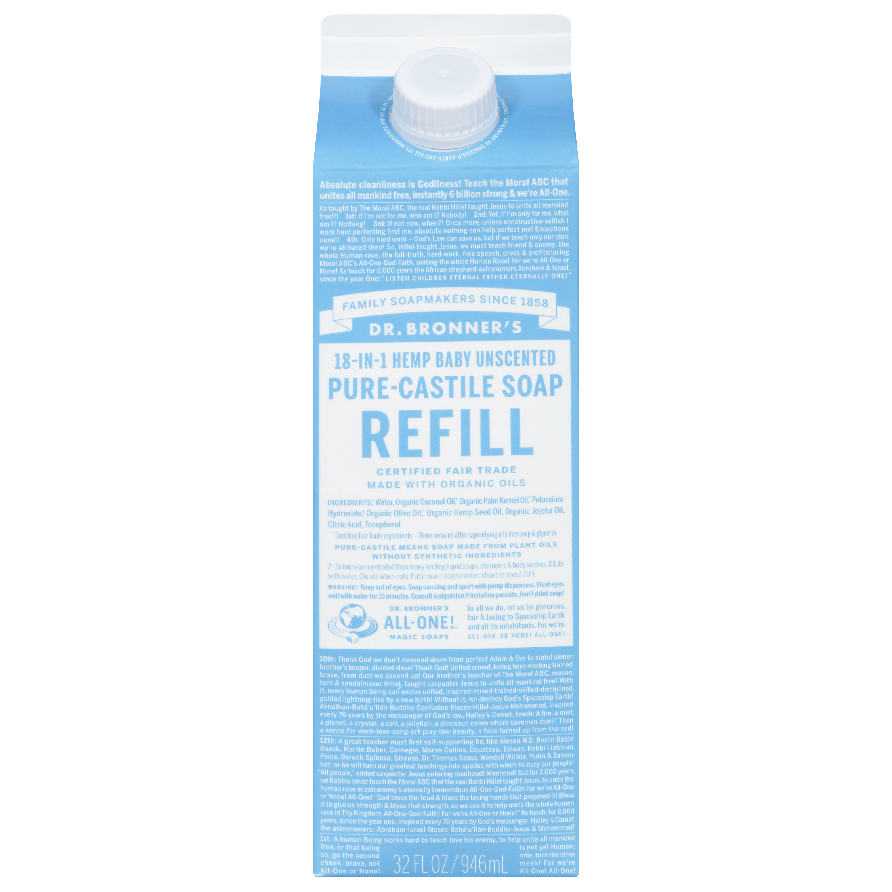 Dr. Bronner's 18-in-1 Hemp Baby Pure-Castile Refill Unscented Soap