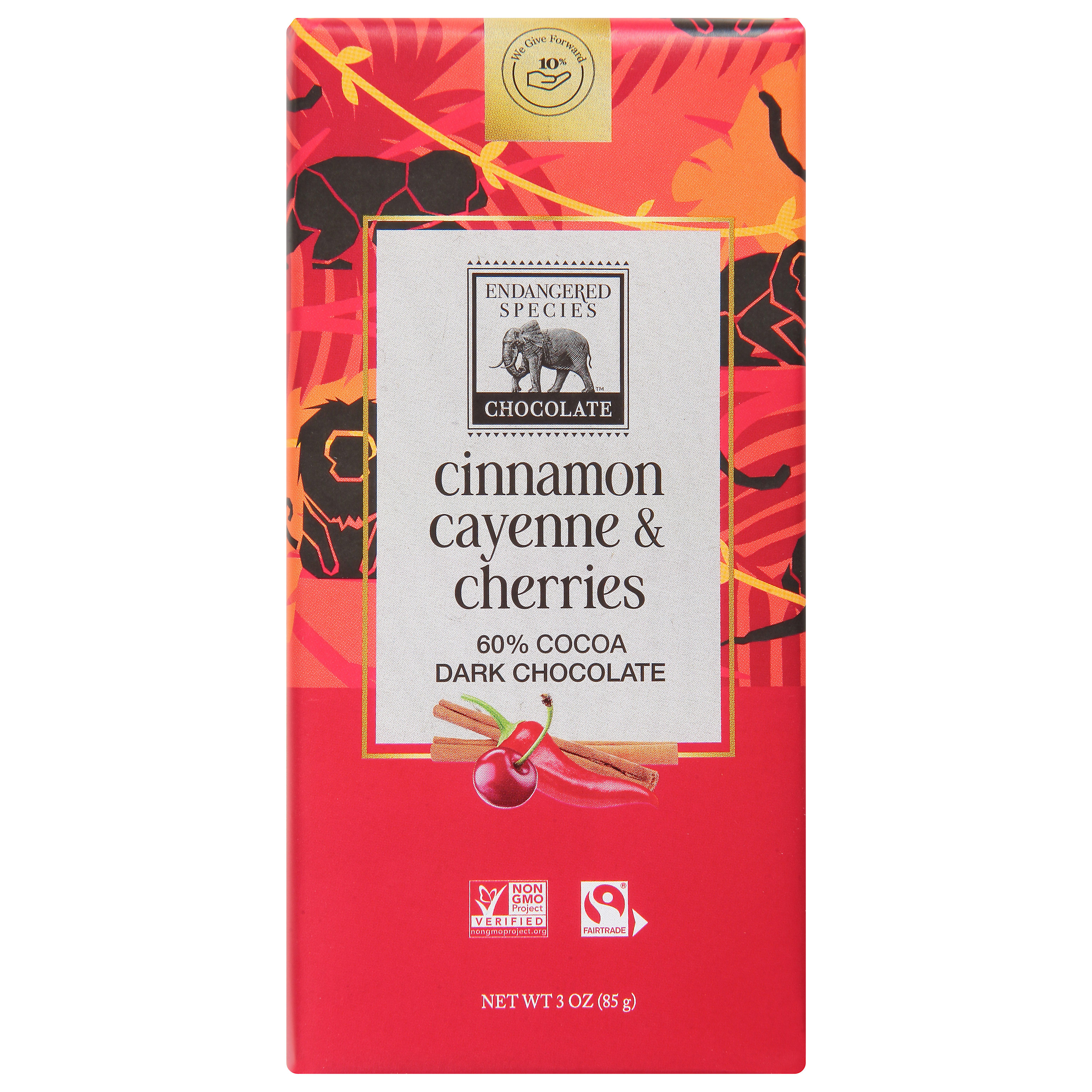 Endangered Species 60% Cocoa Cinnamon Cayenne & Cherries Dark Chocolate
