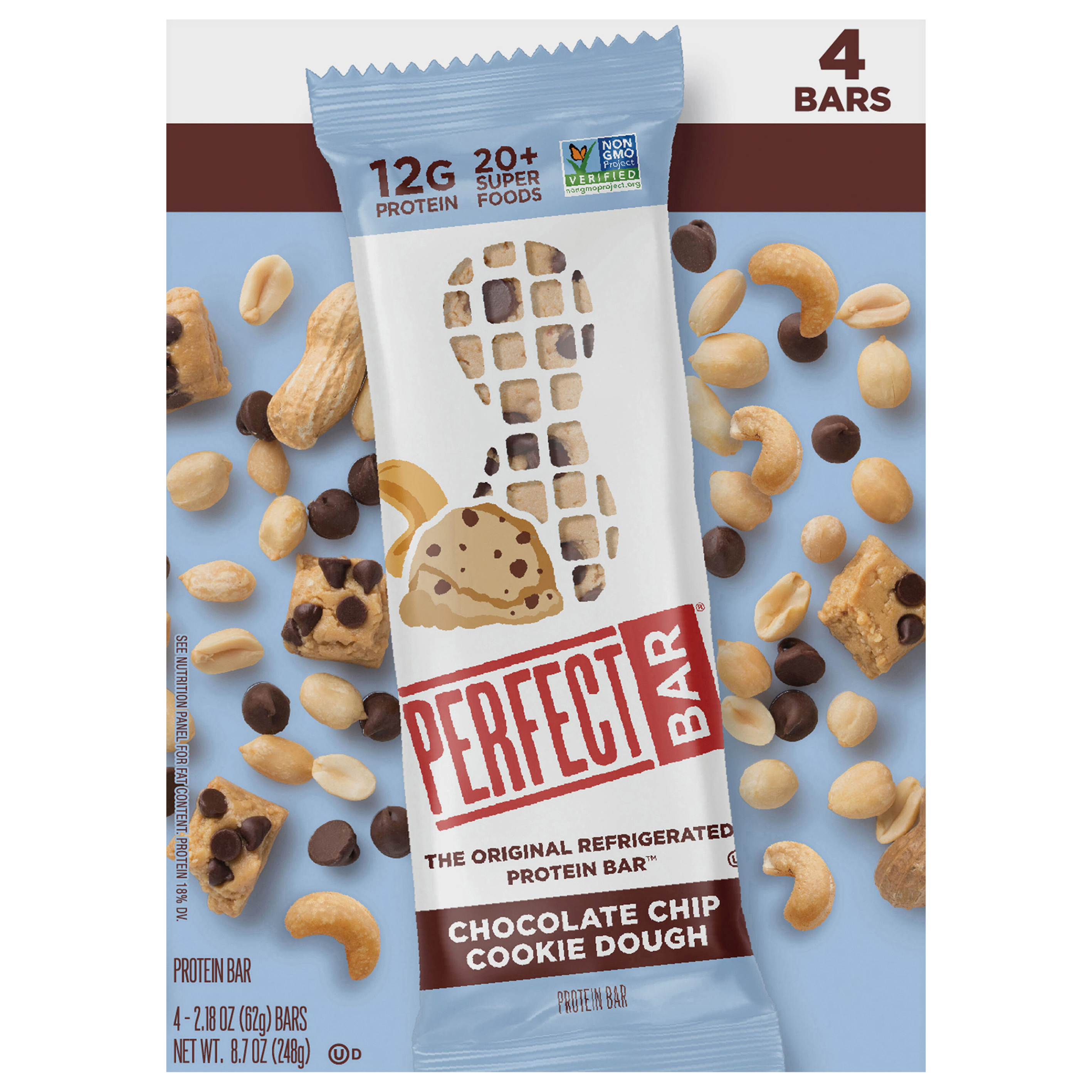 Perfect Bar Gluten-Free Chocolate Chip Cookie Dough Protein Bar, 4 count,