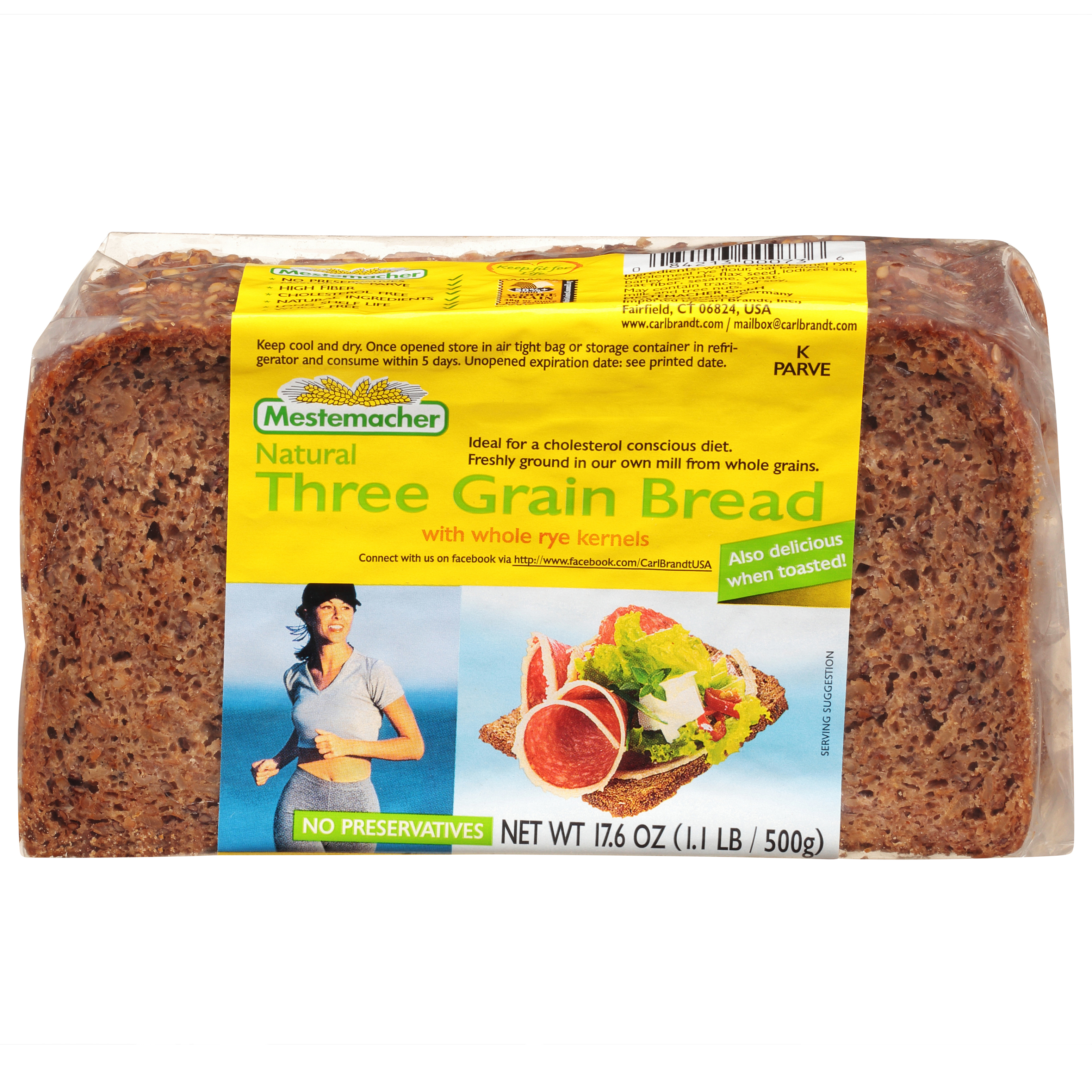 Mestemacher Natural Three Grain Bread 17.6 oz Pack