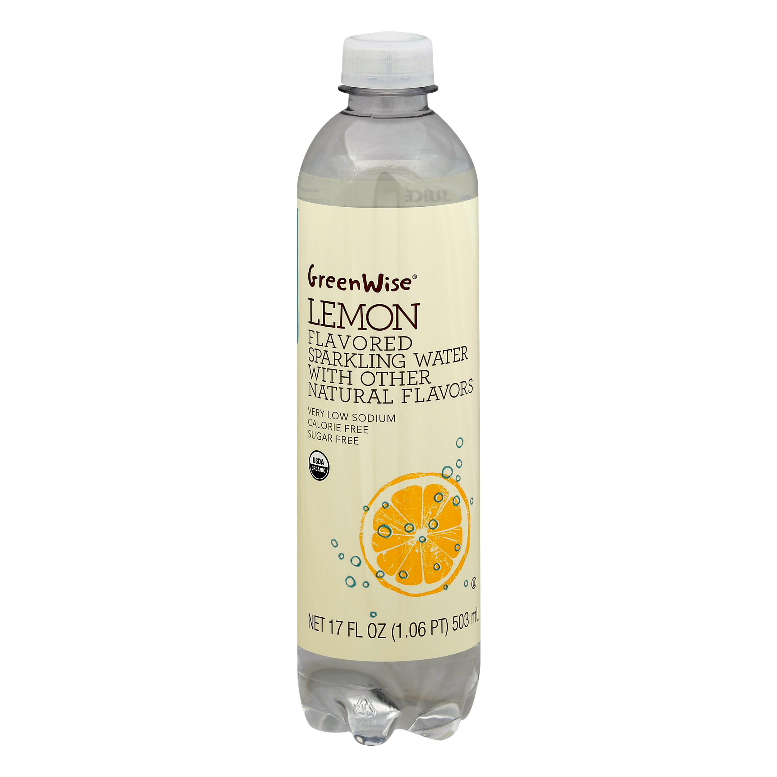 GreenWise Organic Lemon Flavored Sparkling Water 17 oz BOTTLE