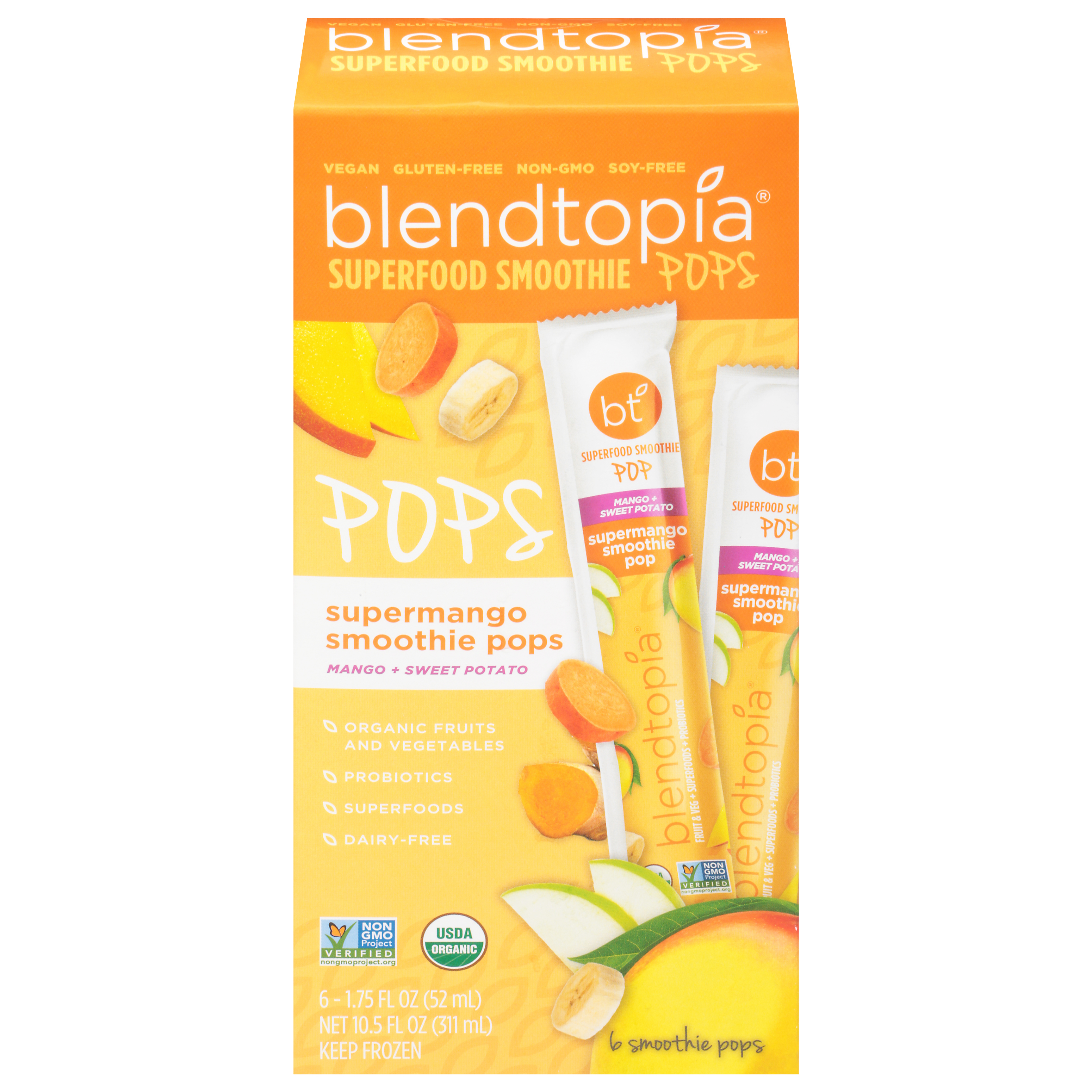 Blendtopia Superfood Supermango Superfood Smoothie Pops 6 - 1.75 fl oz ea
