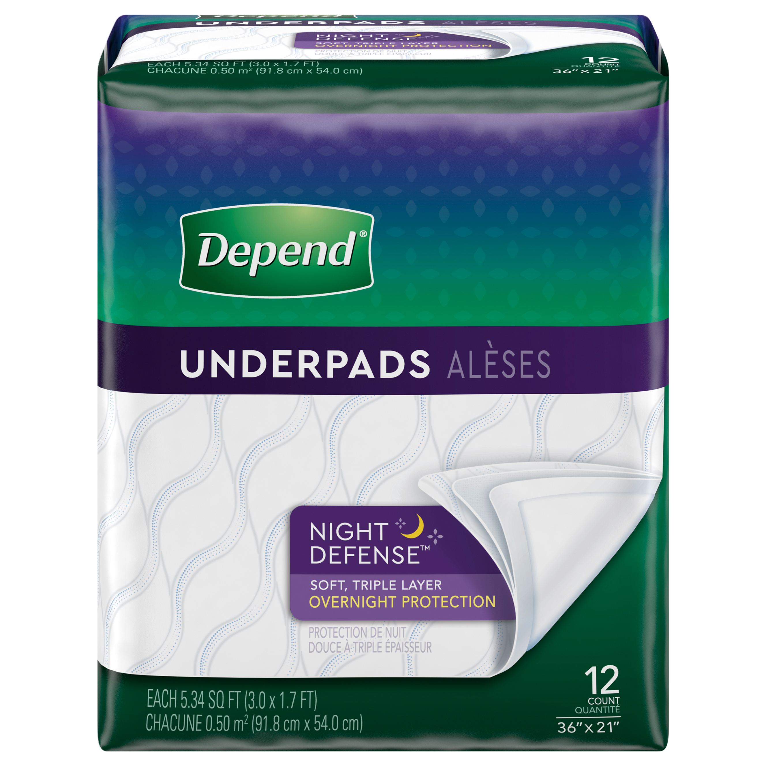 Depend Waterproof Bed Pads, Overnight Absorbency, 12 count, Disposable Underpads