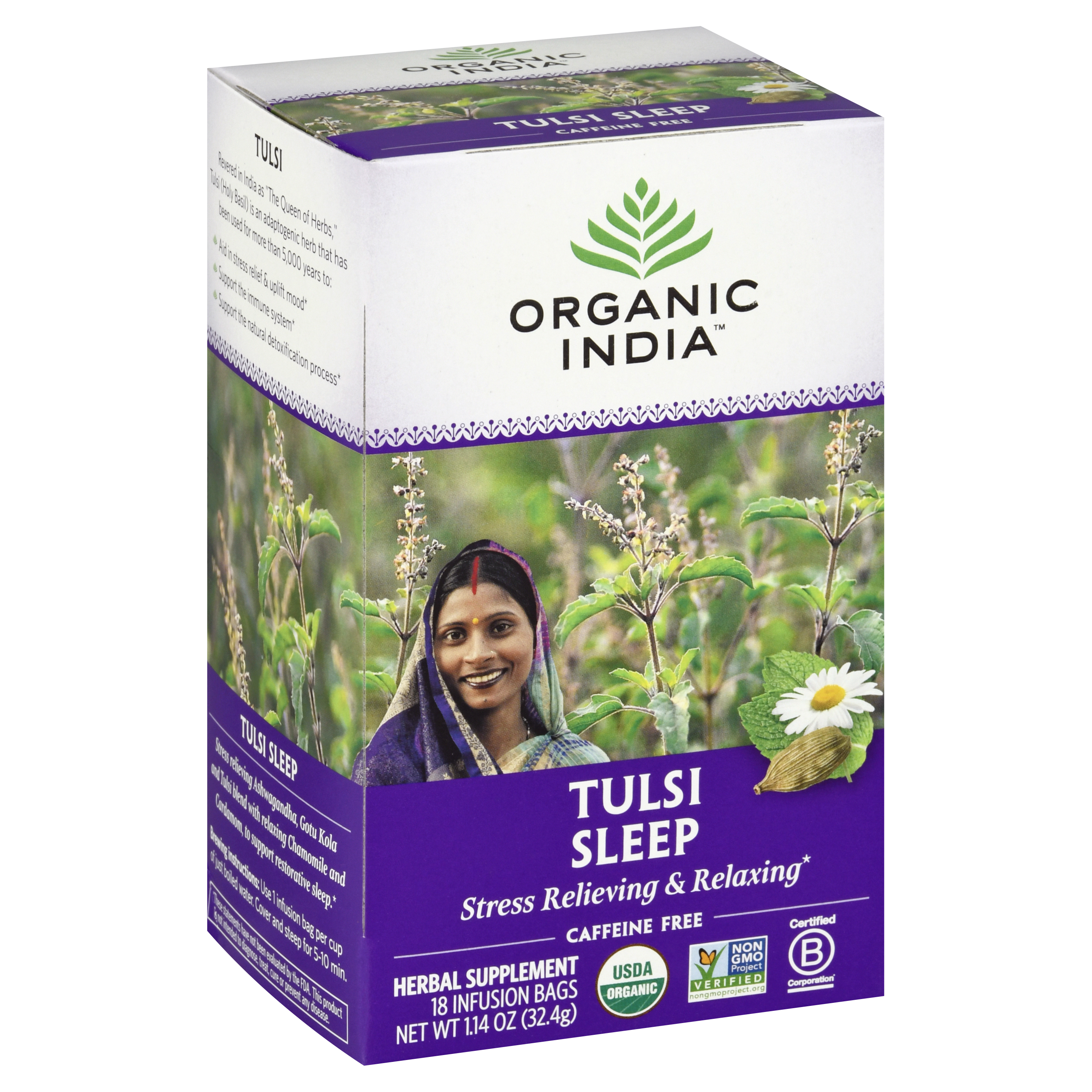 Organic India Caffeine Free Infusion Bags Tulsi Sleep Herbal Supplement