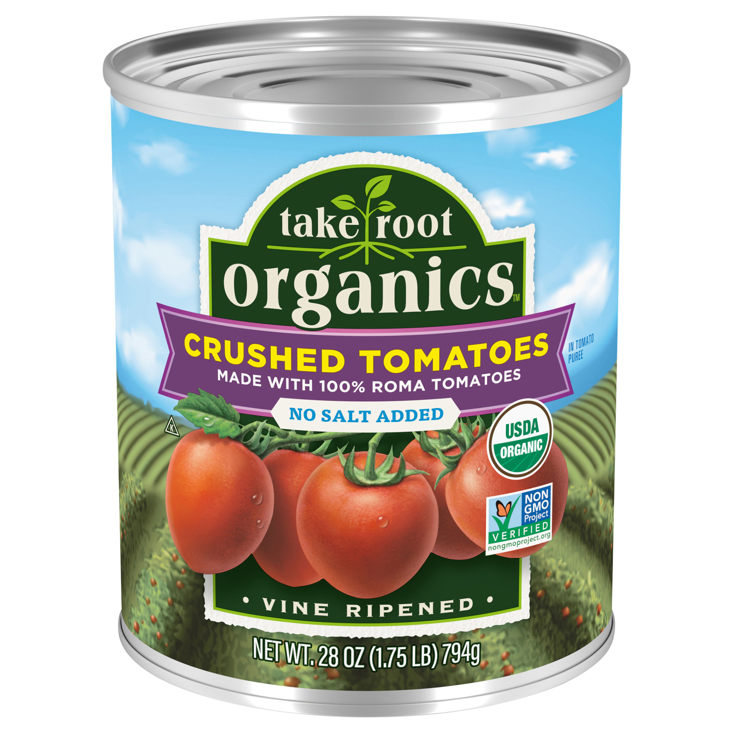 Take Root Organics No Salt Added Crushed Tomatoes 28 oz., Can