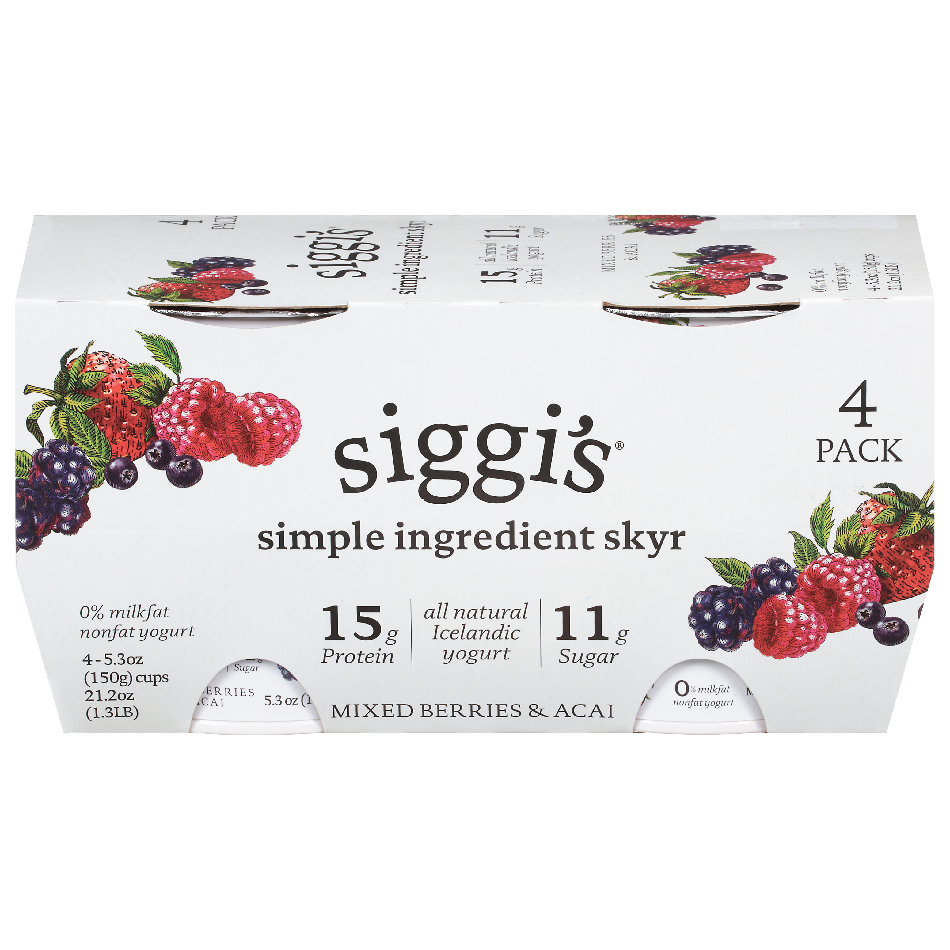 Siggi's Nonfat Mixed Barries & Acai Yogurt 4 - 5.3 oz Cups