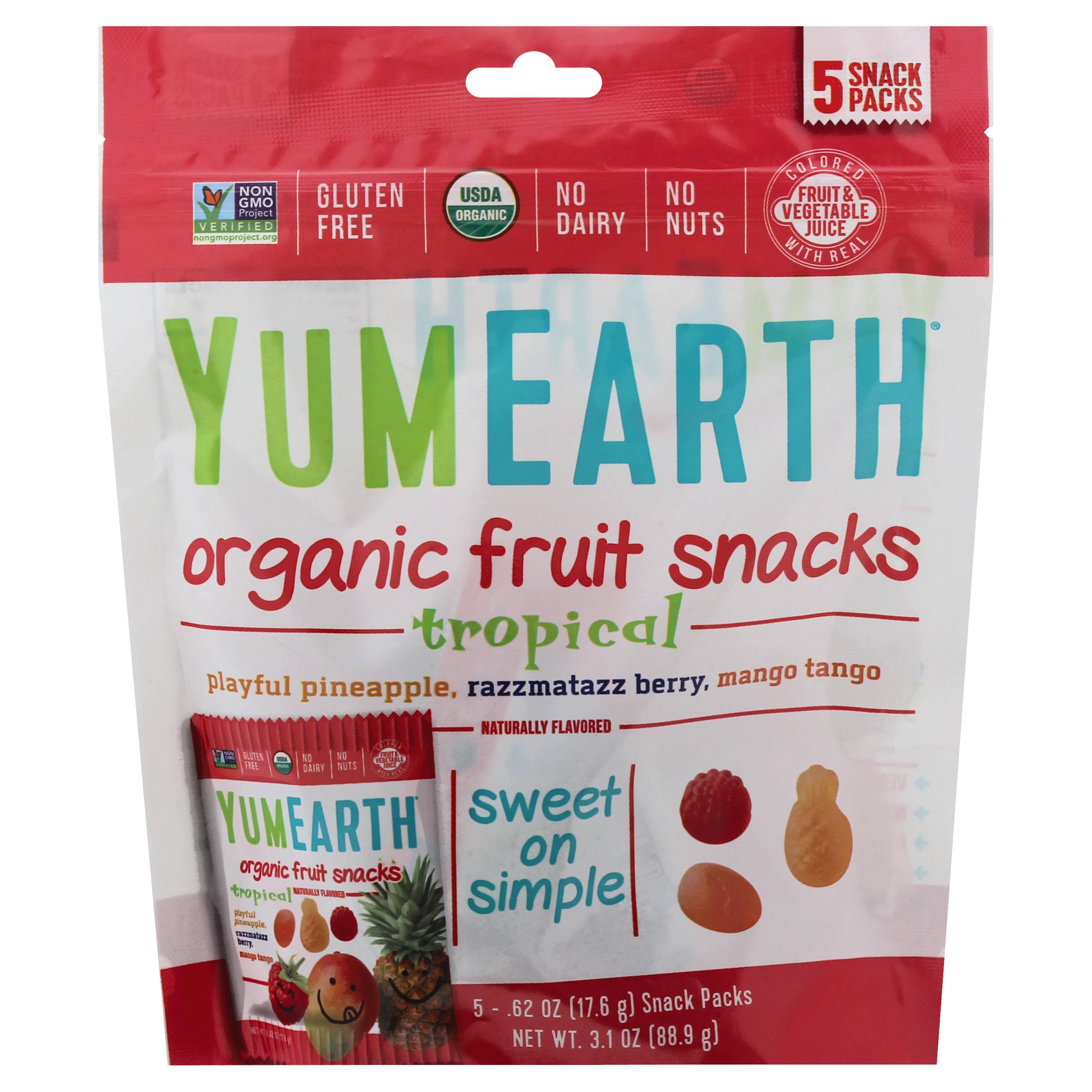 YumEarth 5 Snack Packs Organic Tropical Fruit Snacks