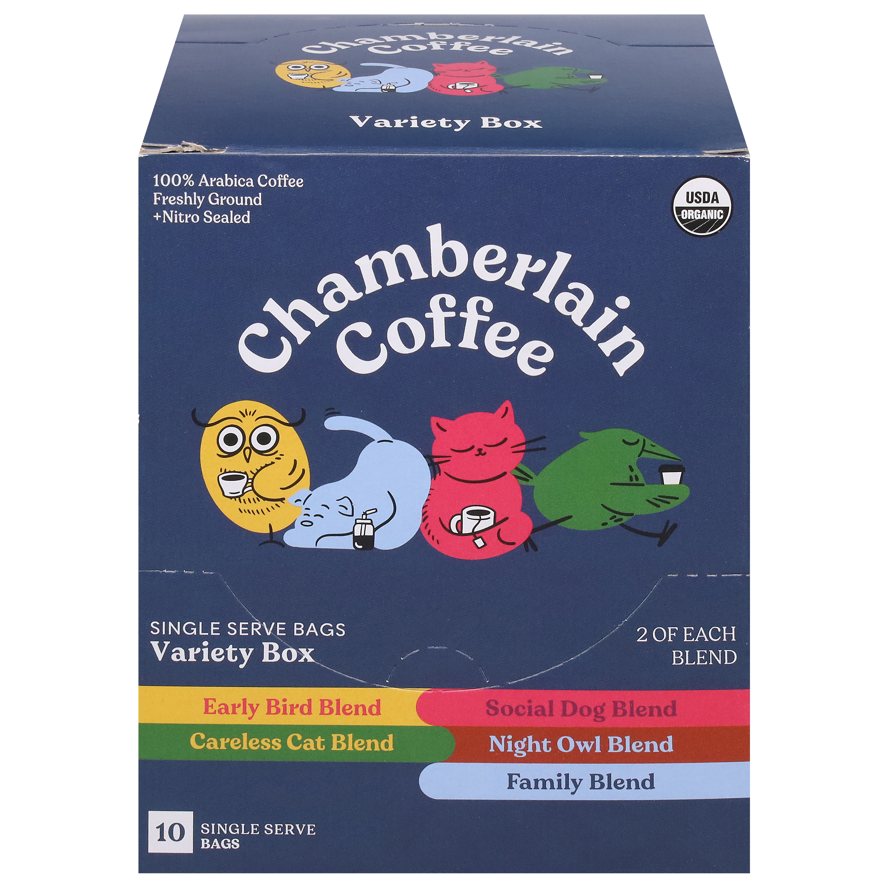 Chamberlain Coffee Ground 100% Arabica Coffee Variety Box 10 Single Serve Bags