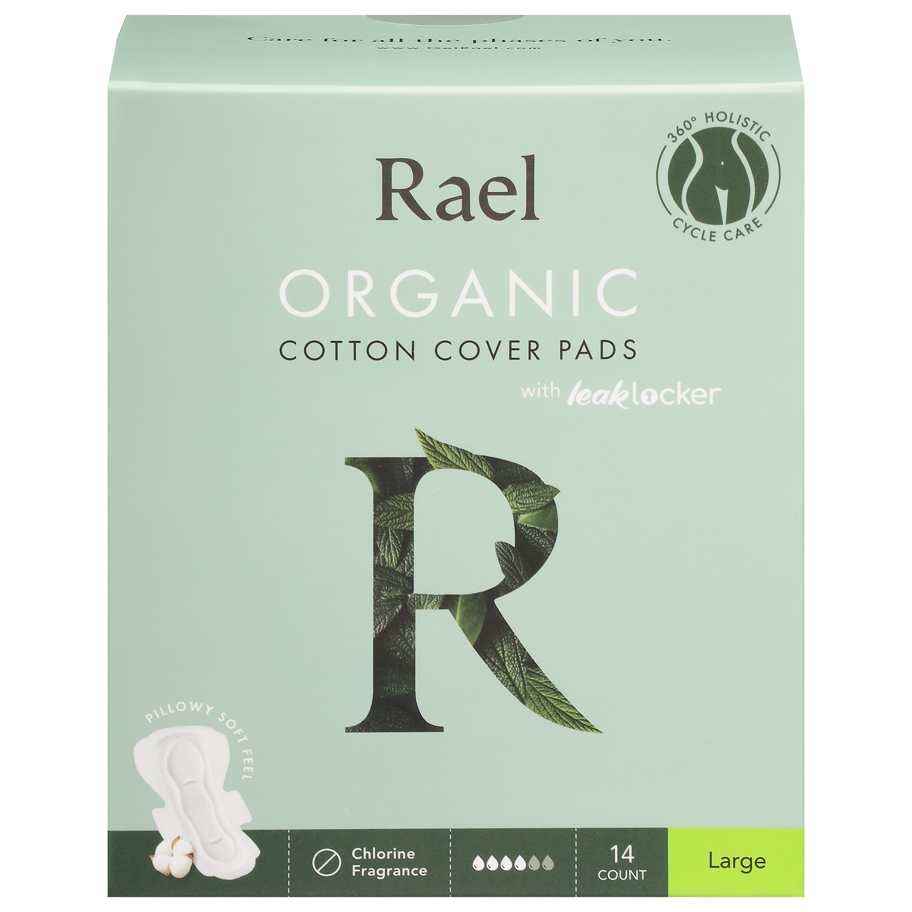 Rael Organic Cotton Cover Pads with Leak Locker Large