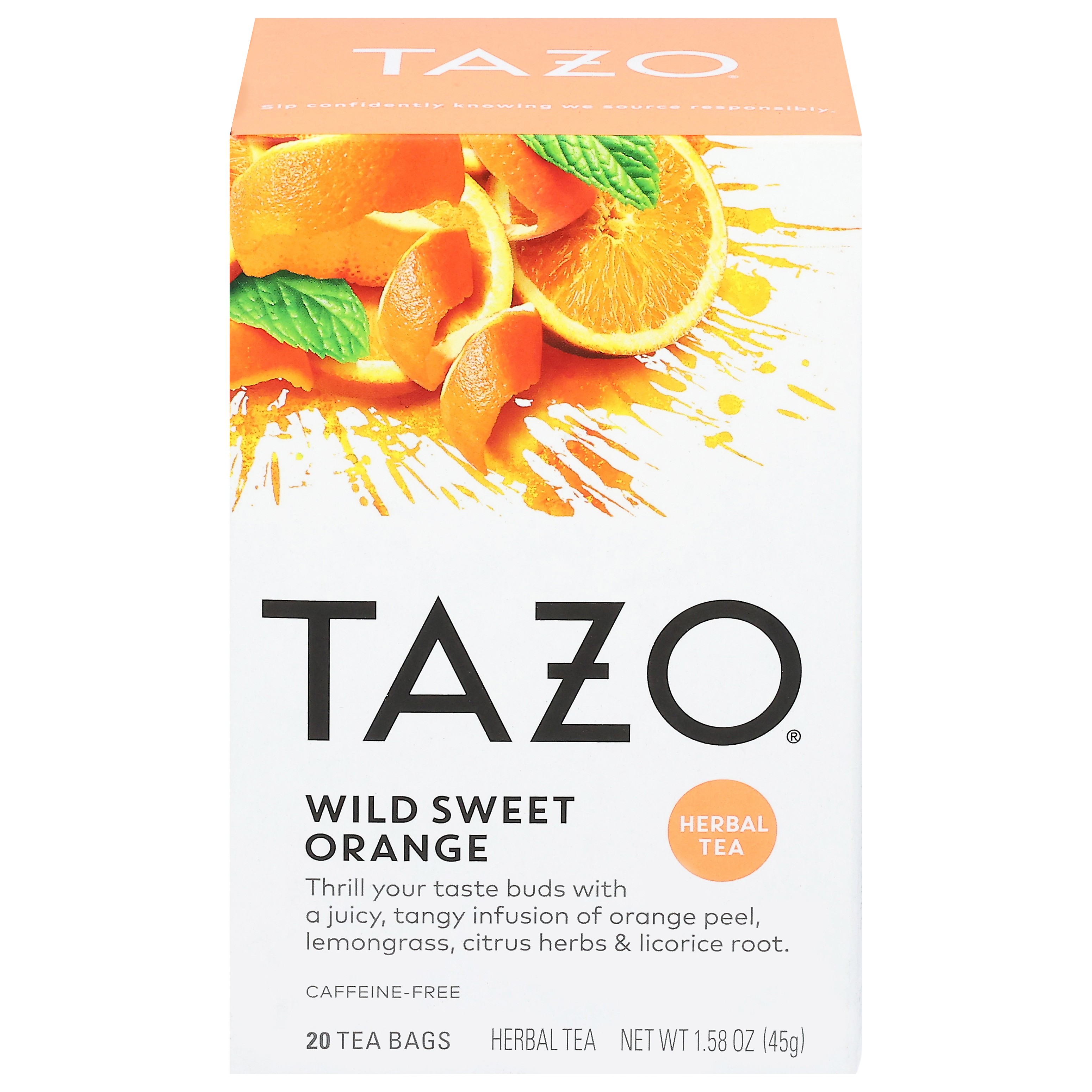 Tazo Caffeine-Free Wild Sweet Orange Herbal Tea 20 Tea Bags