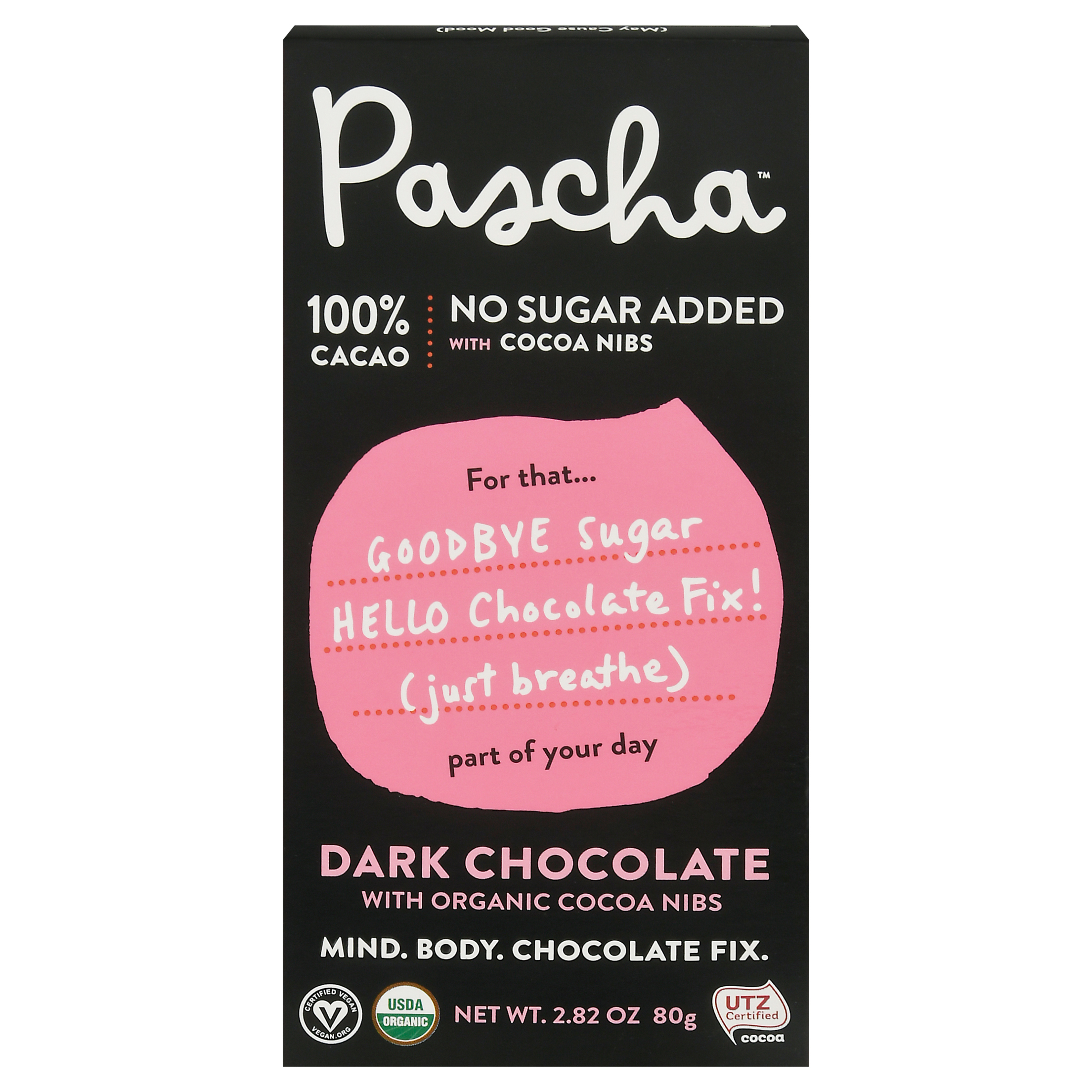 Pascha 100% Cacao Dark Chocolate with Organic Cocoa Nibs