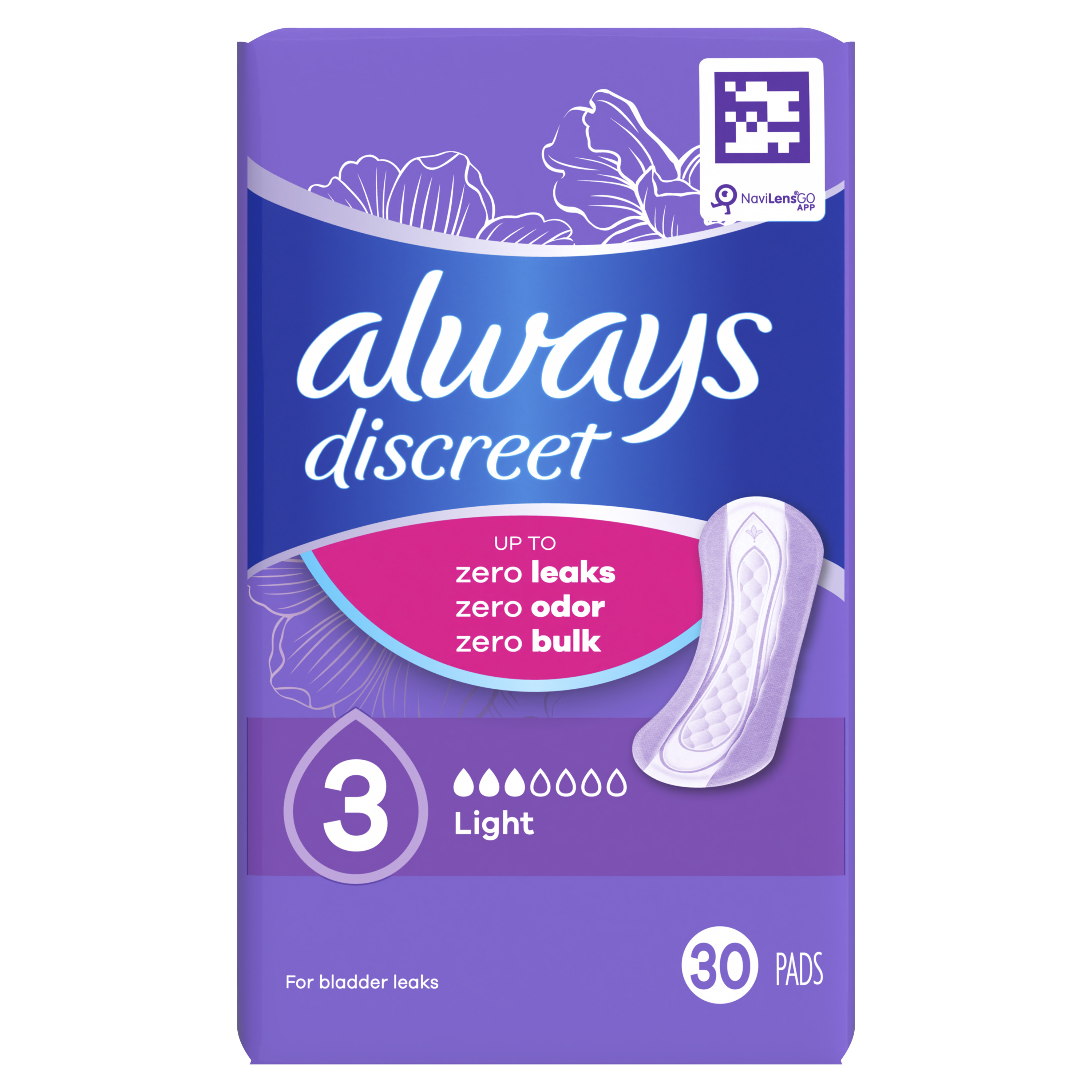 Always Discreet Light Absorbency, Regular Length, 30 Each