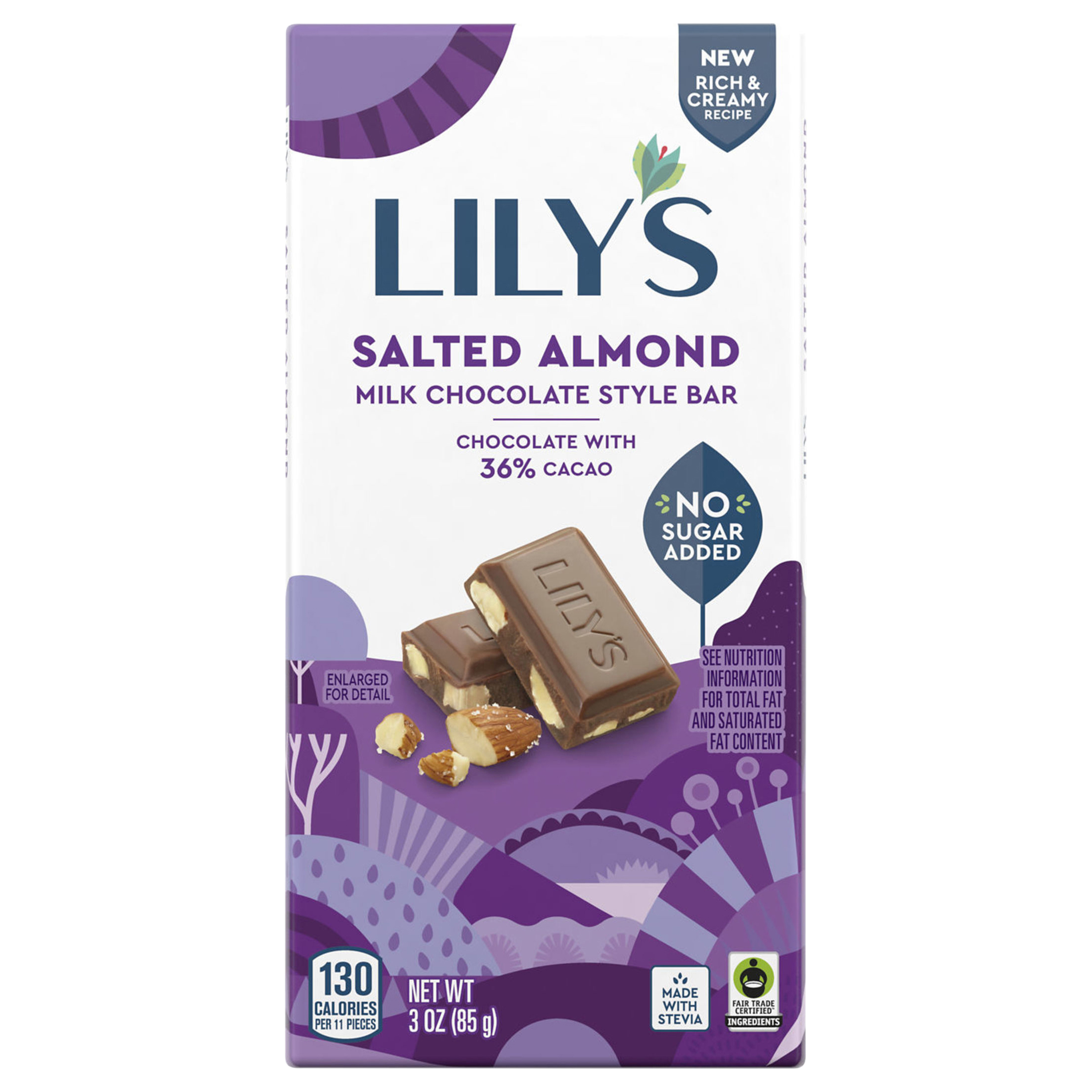 LILY'S Salted Almond Milk Chocolate Style No Sugar Added, Sweets Bar,