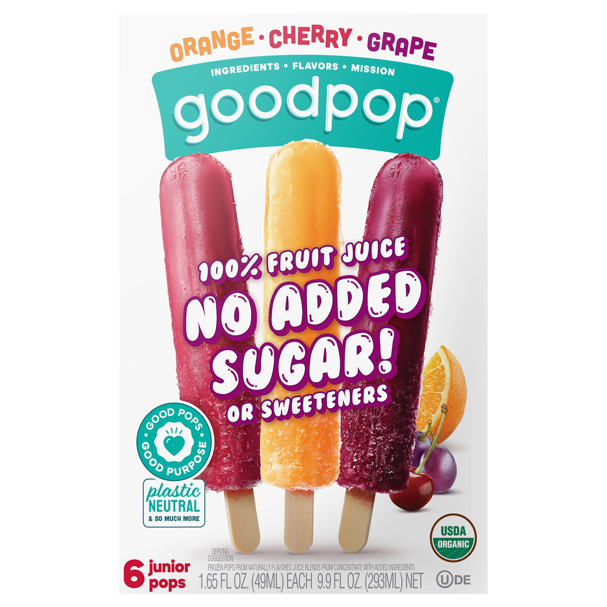 Orange Cherry Grape Ice Pops, Organic, No Added Sugar Fruit Bars,