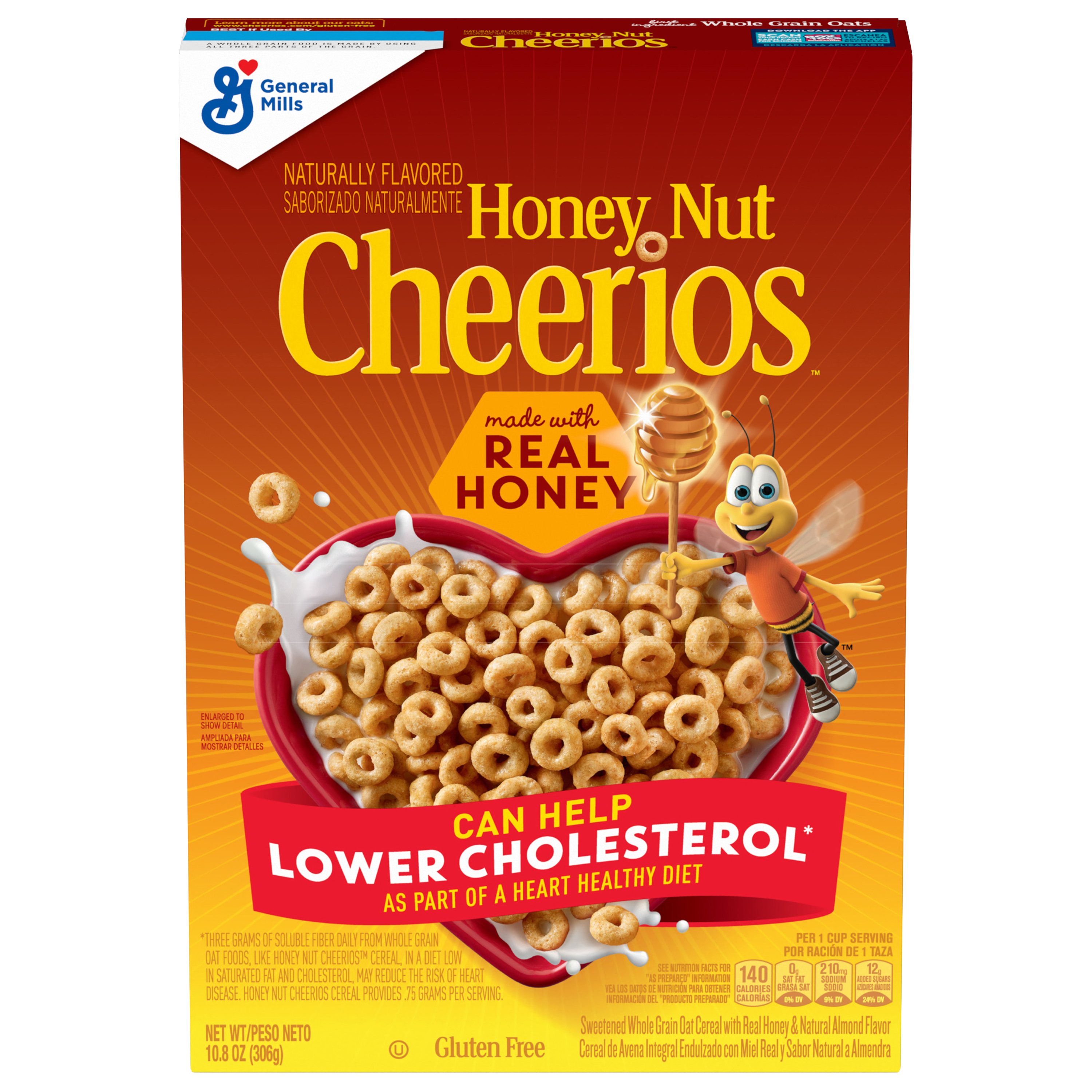 Honey Nut Cheerios Heart Healthy Breakfast Cereal, Gluten Free Cereal With Whole Grain Oats,