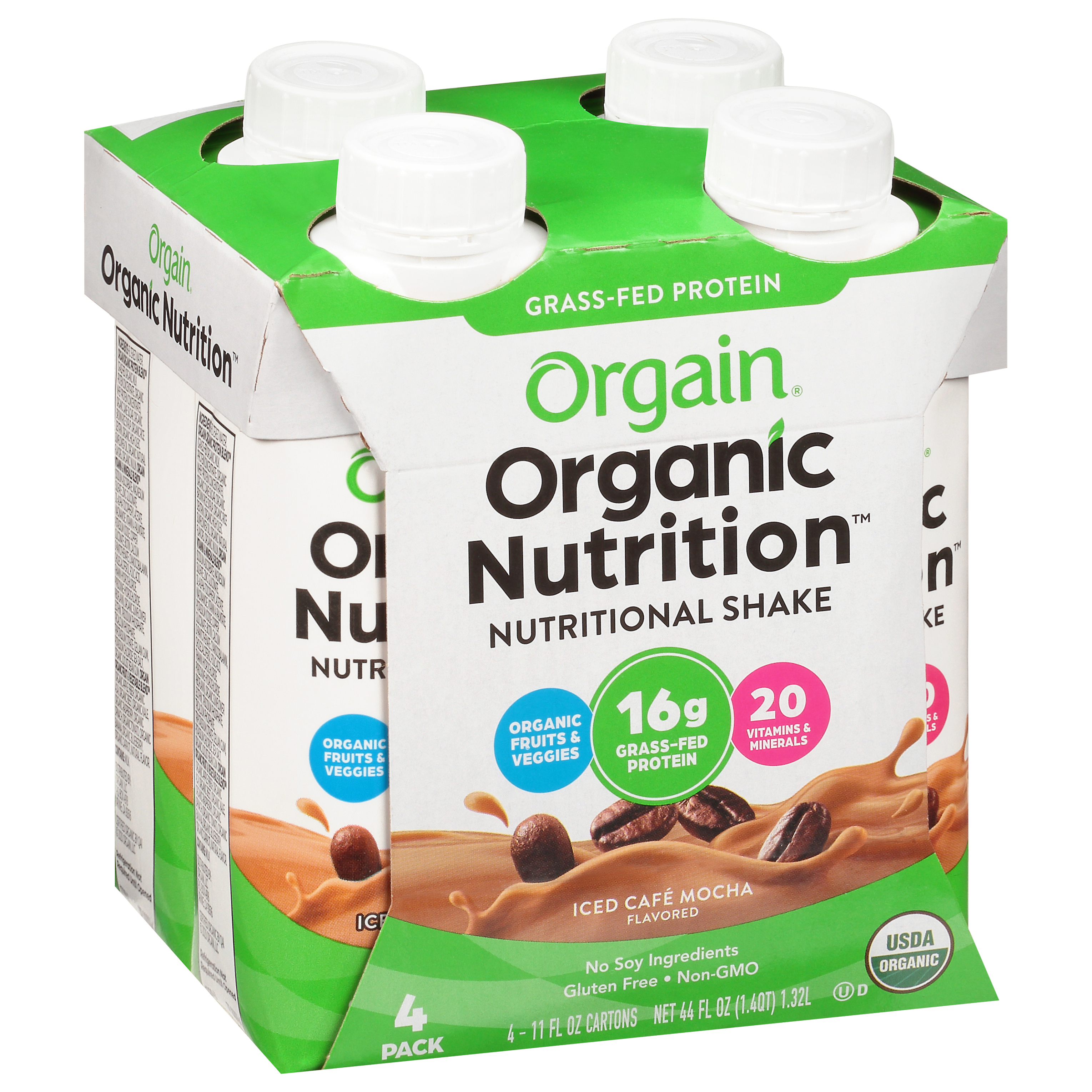 Orgain Organic Nutrition Iced Cafe Mocha Flavored Nutritional Shake 4 - 11 fl oz Cartons