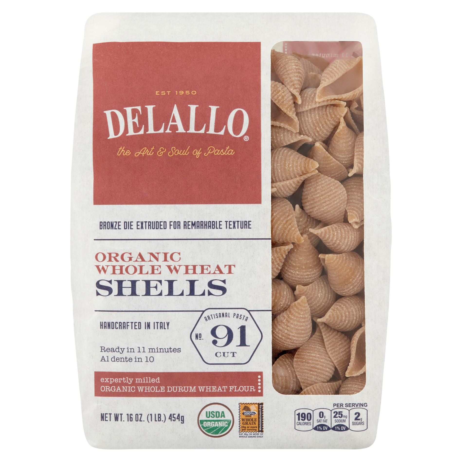 Delallo Organic Whole Wheat No. 91 Cut Shells