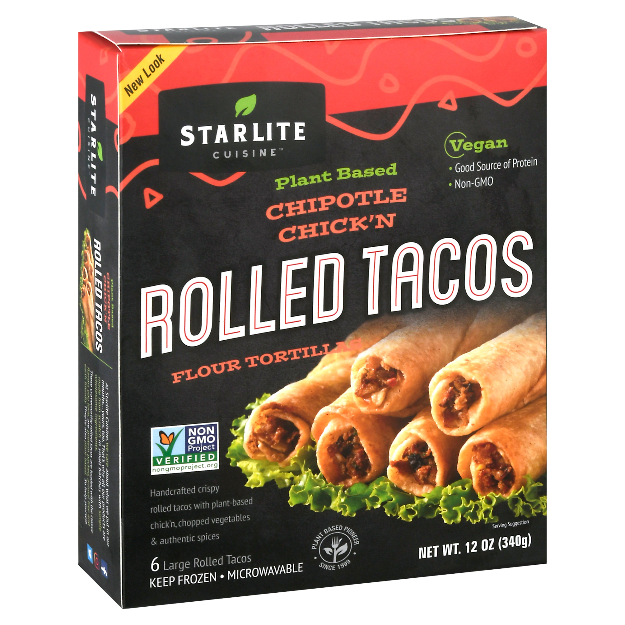 Starlite Cuisine Chipotle Chick'n Rolled Tacos 6 ea Box