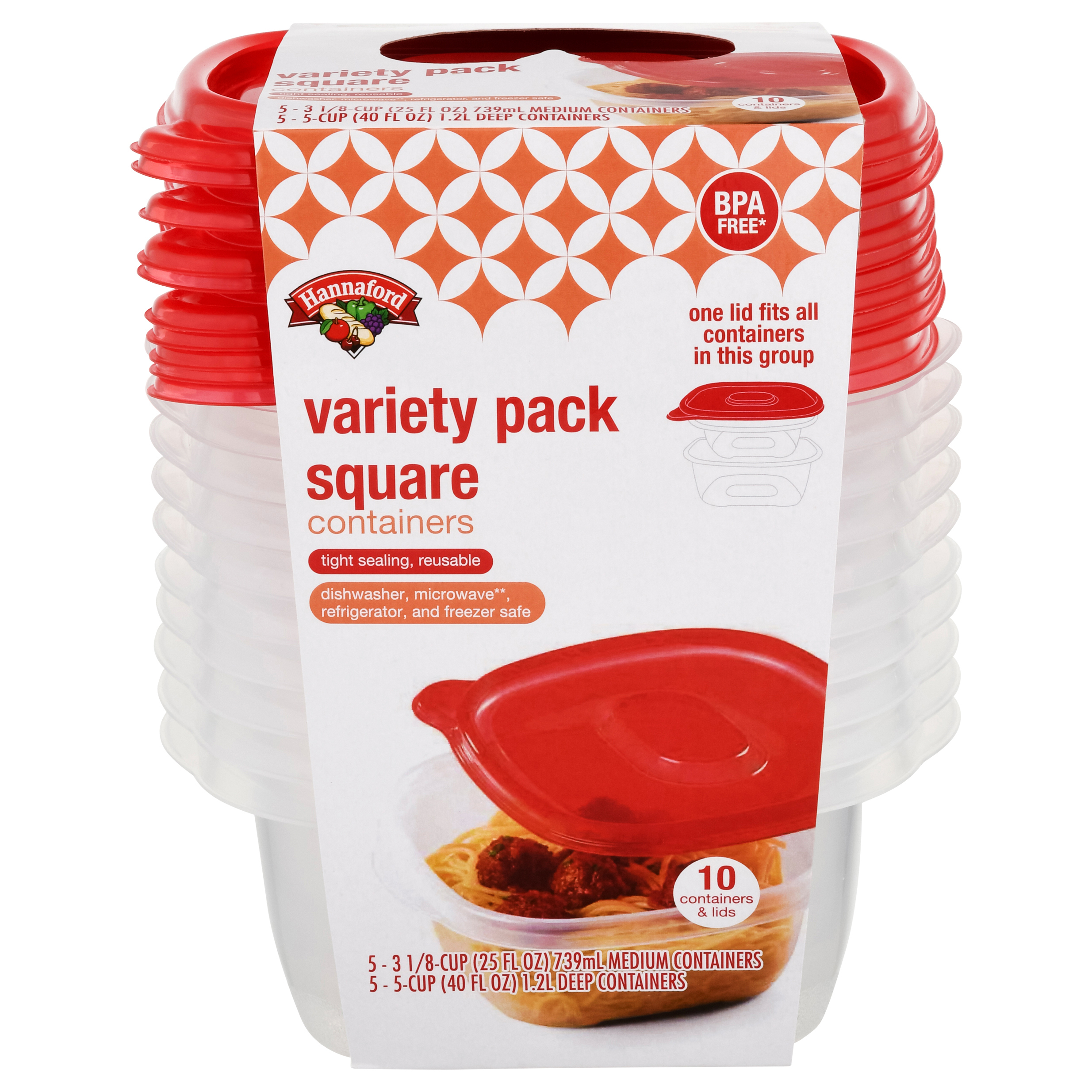 Hannaford Variety Pack Square Containers & Lids 10 Ea