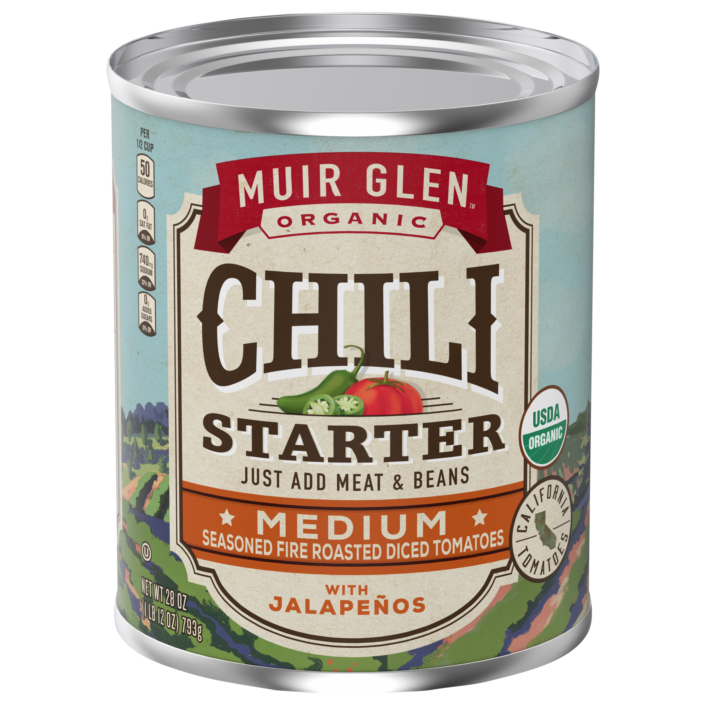 Muir Glen Organic Chili Starter, Seasoned Fire Roasted Diced Tomatoes with Jalapeños, Medium, 28 oz.