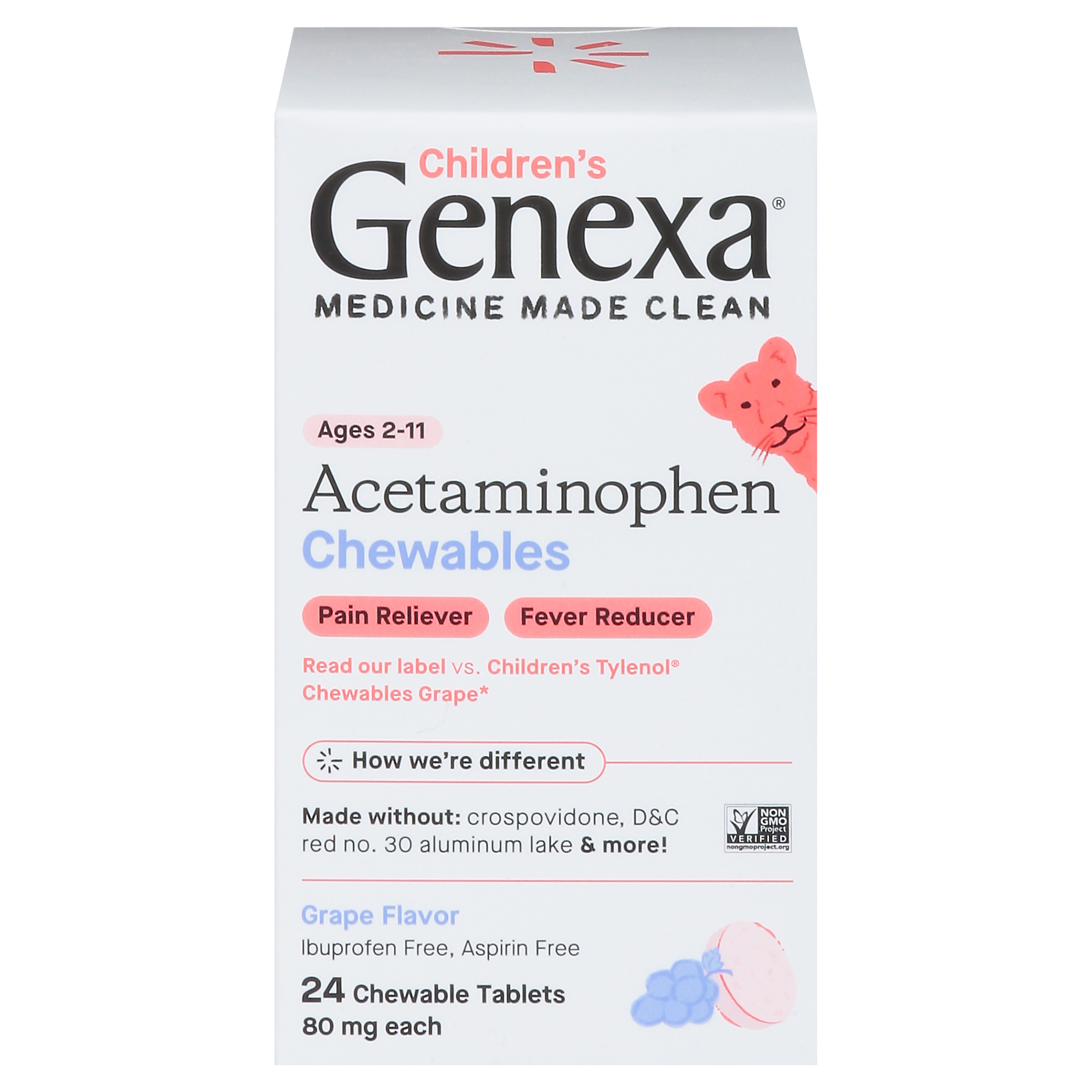 Genexa 80 mg Children's Grape Flavor Acetaminophen 24 Chewable Tablets