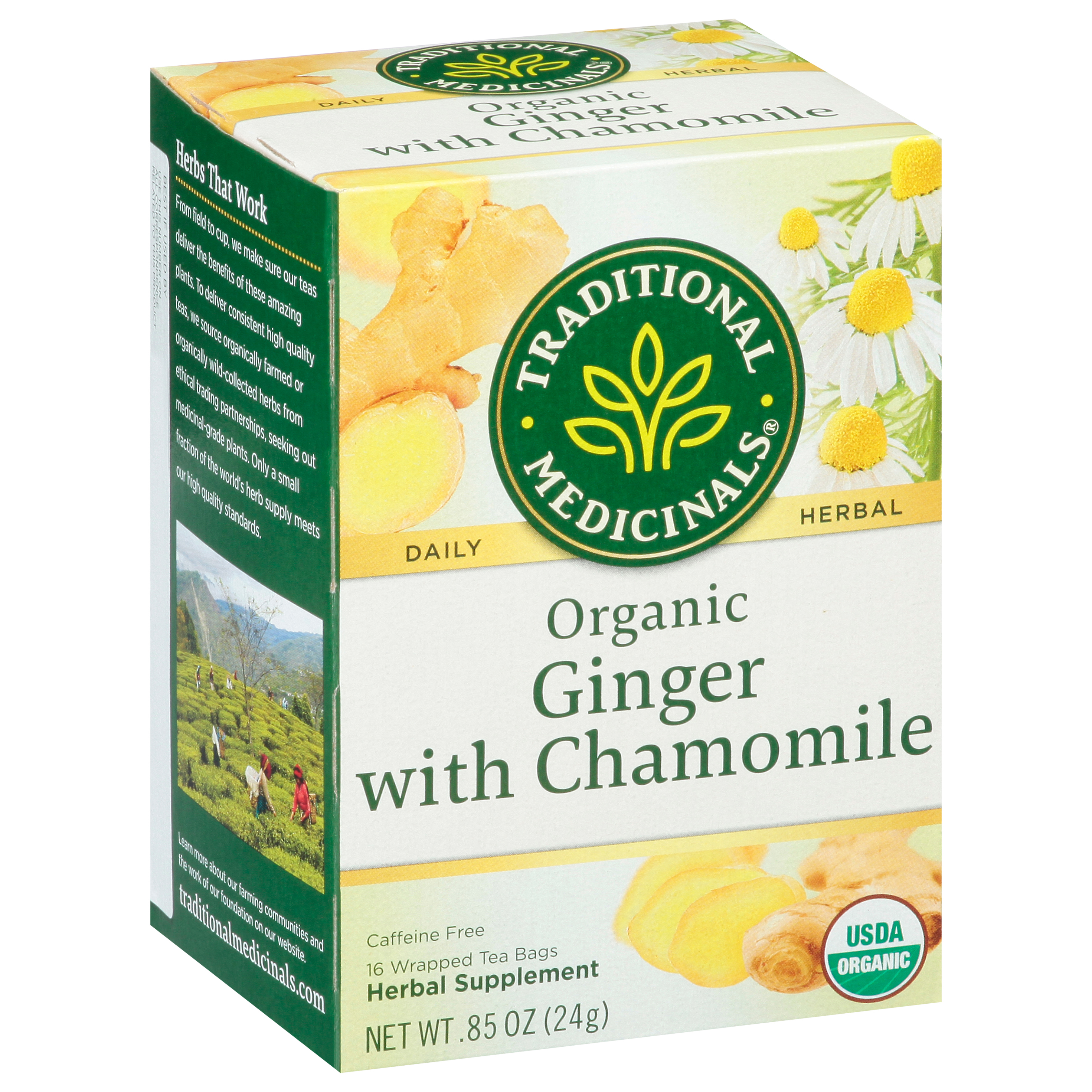 Traditional Medicinals Tea Bags Ginger with Chamomile Herbal Supplement