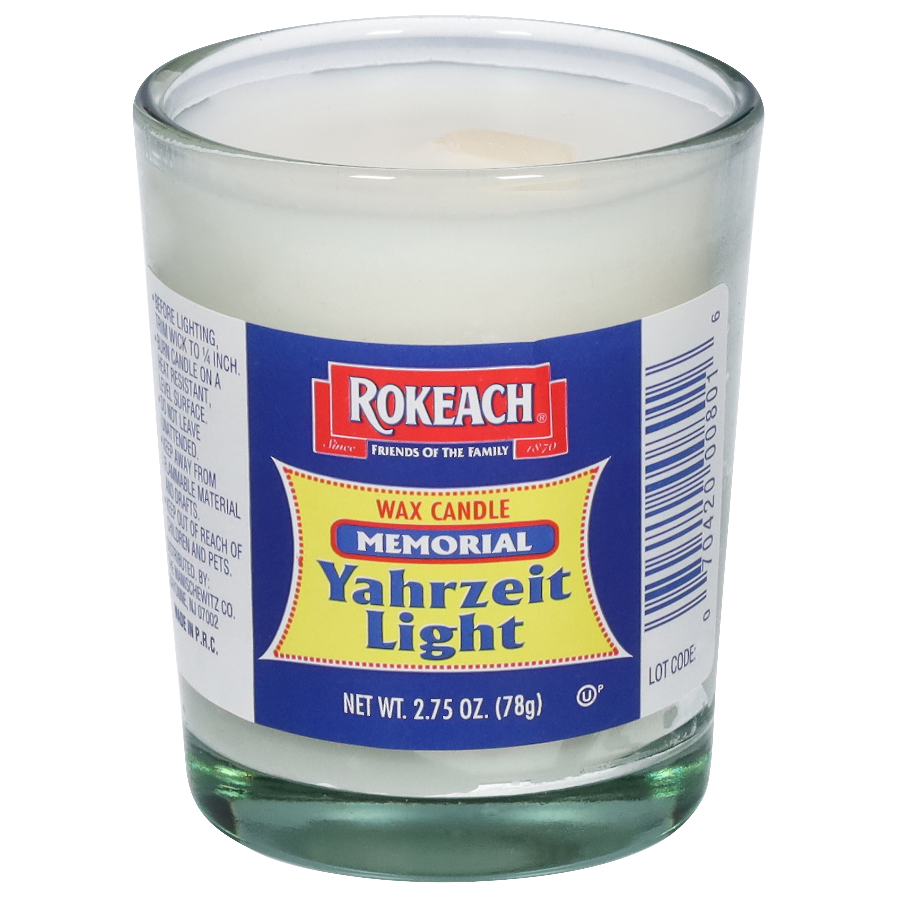 Rokeach Memorial Yahrzeit Light Wax Candle