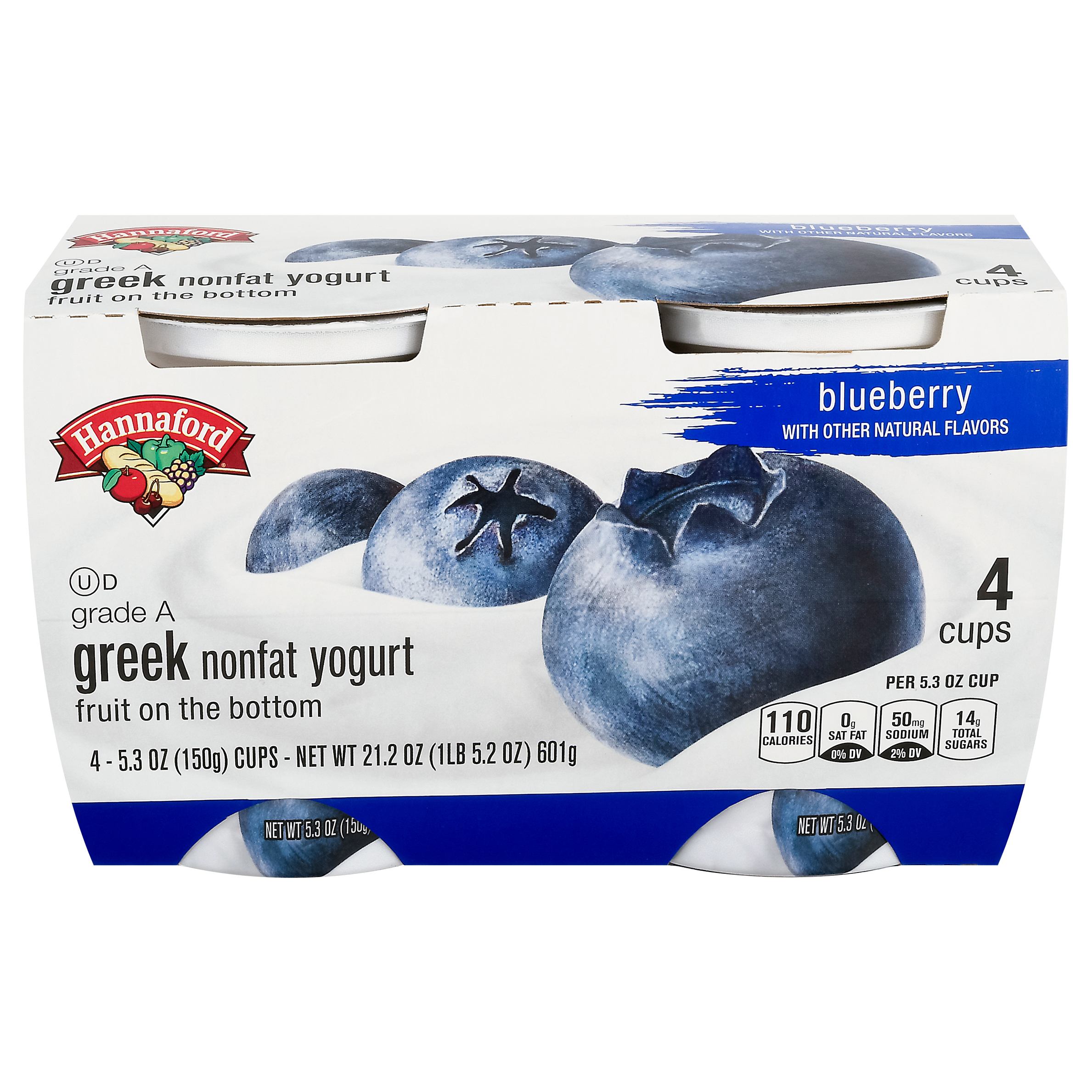 Hannaford Greek Nonfat Blueberry Yogurt 4 4 5.3 oz Cups