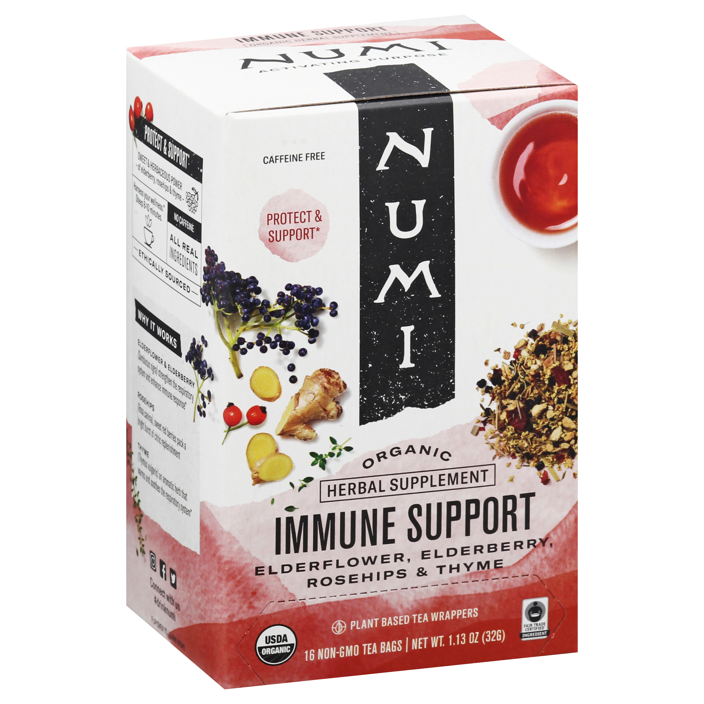 Numi Tea Bags Immune Support Organic Herbal Supplement Tea Bags