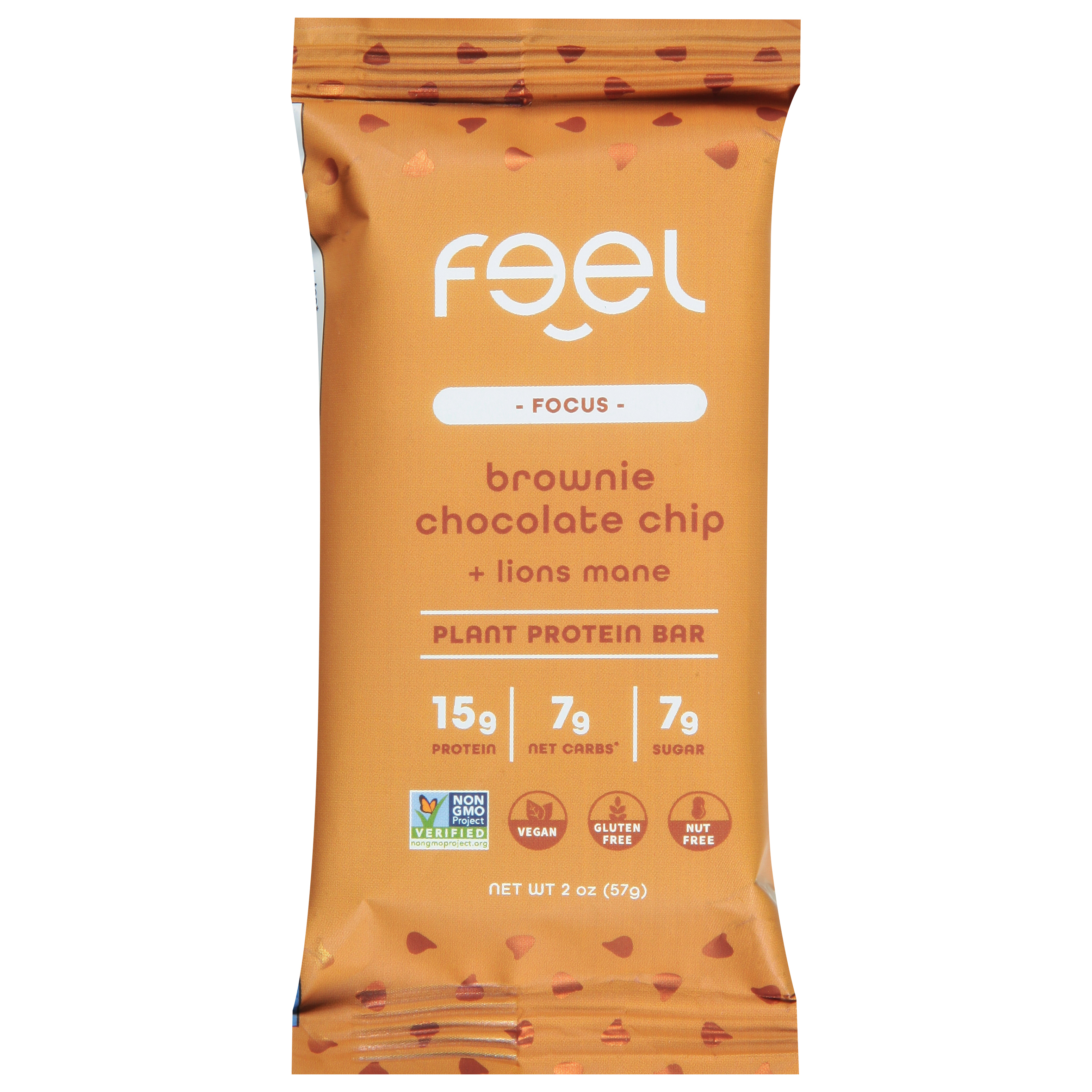 Feel Focus Brownie Chocolate Chip + Lions Mane Plant Protein Bar