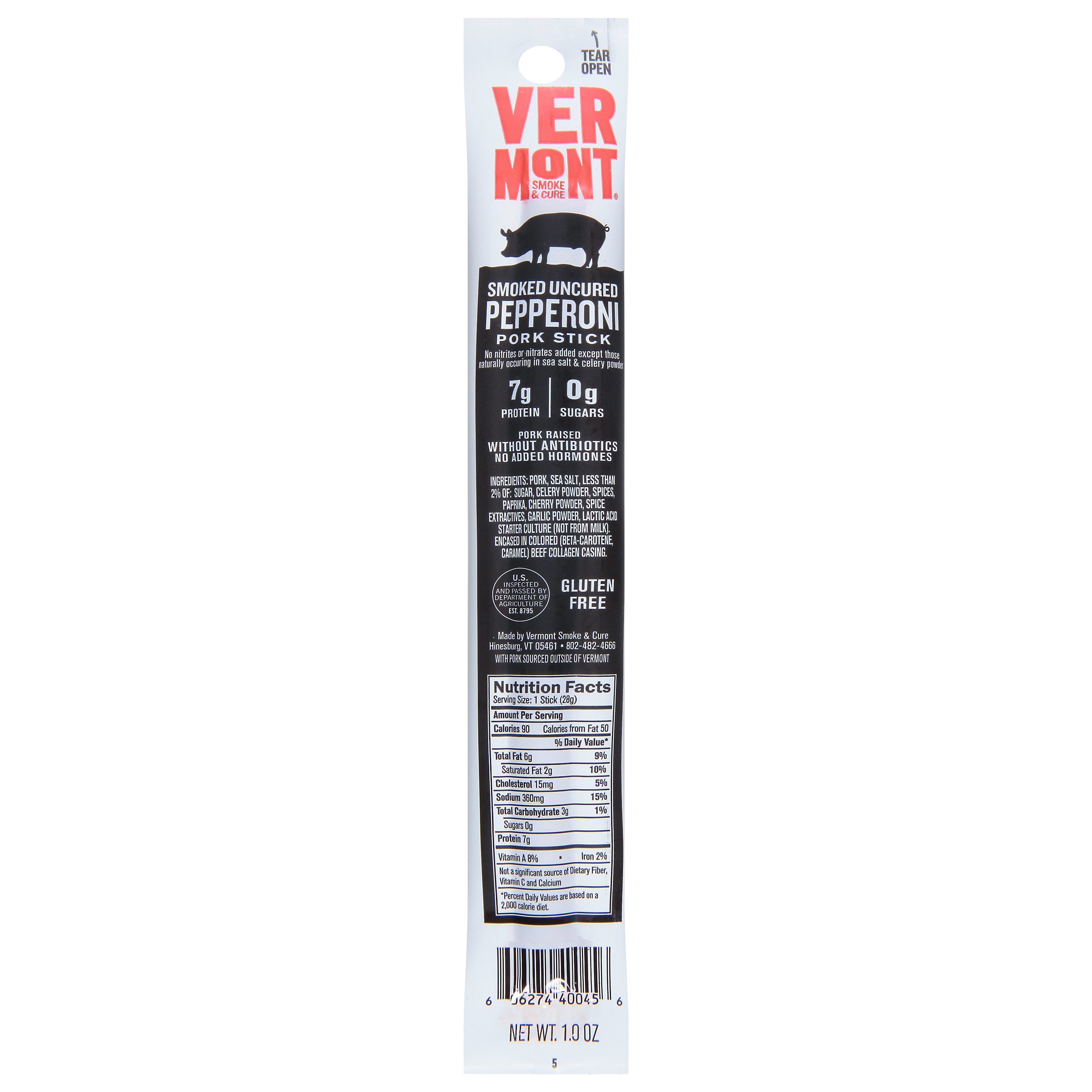 Vermont Smoke & Cure Smoked Uncured Pepperoni Pork Stick