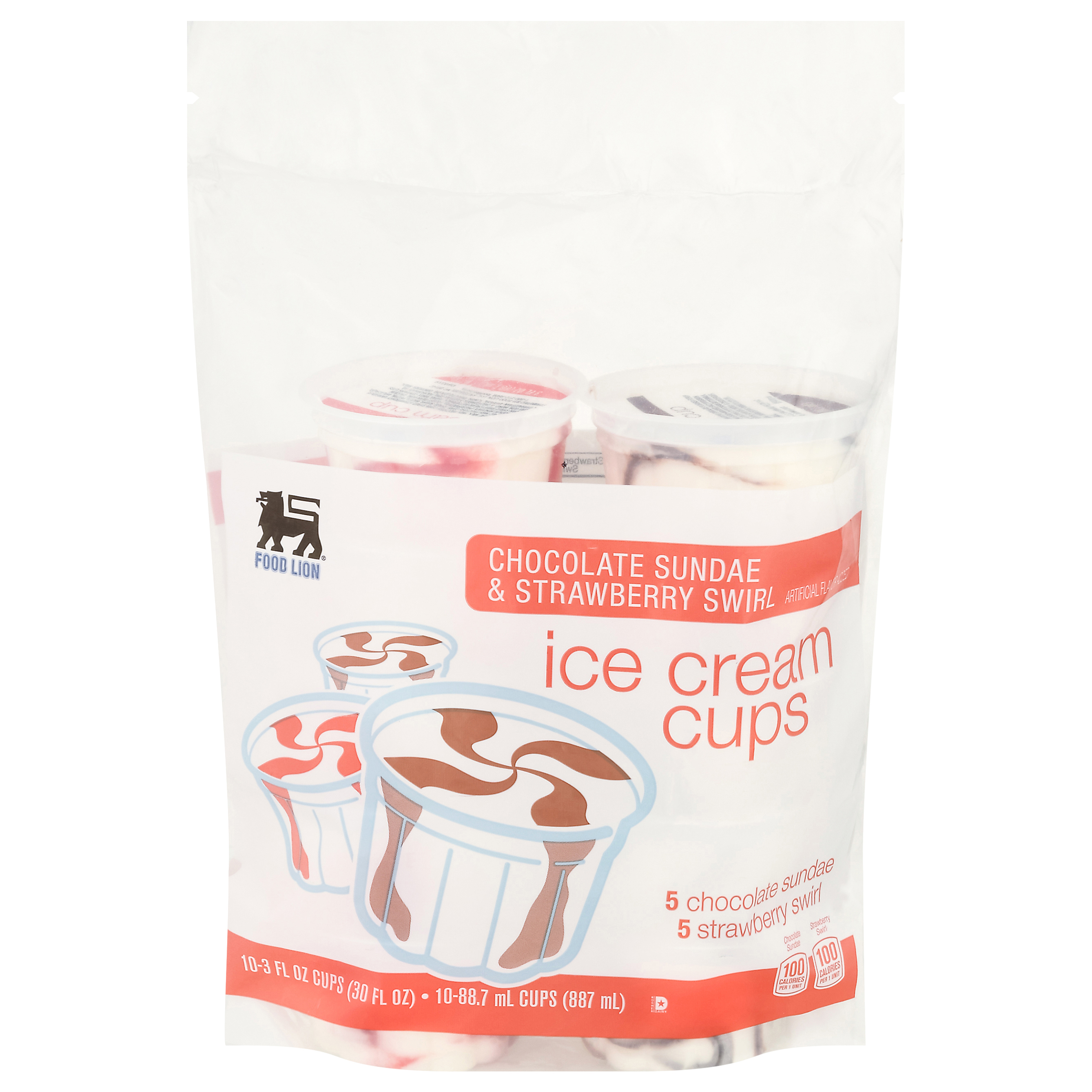 Food Lion Chocolate Sundae & Strawberry Swirl Ice Cream Cups 10 3 fl