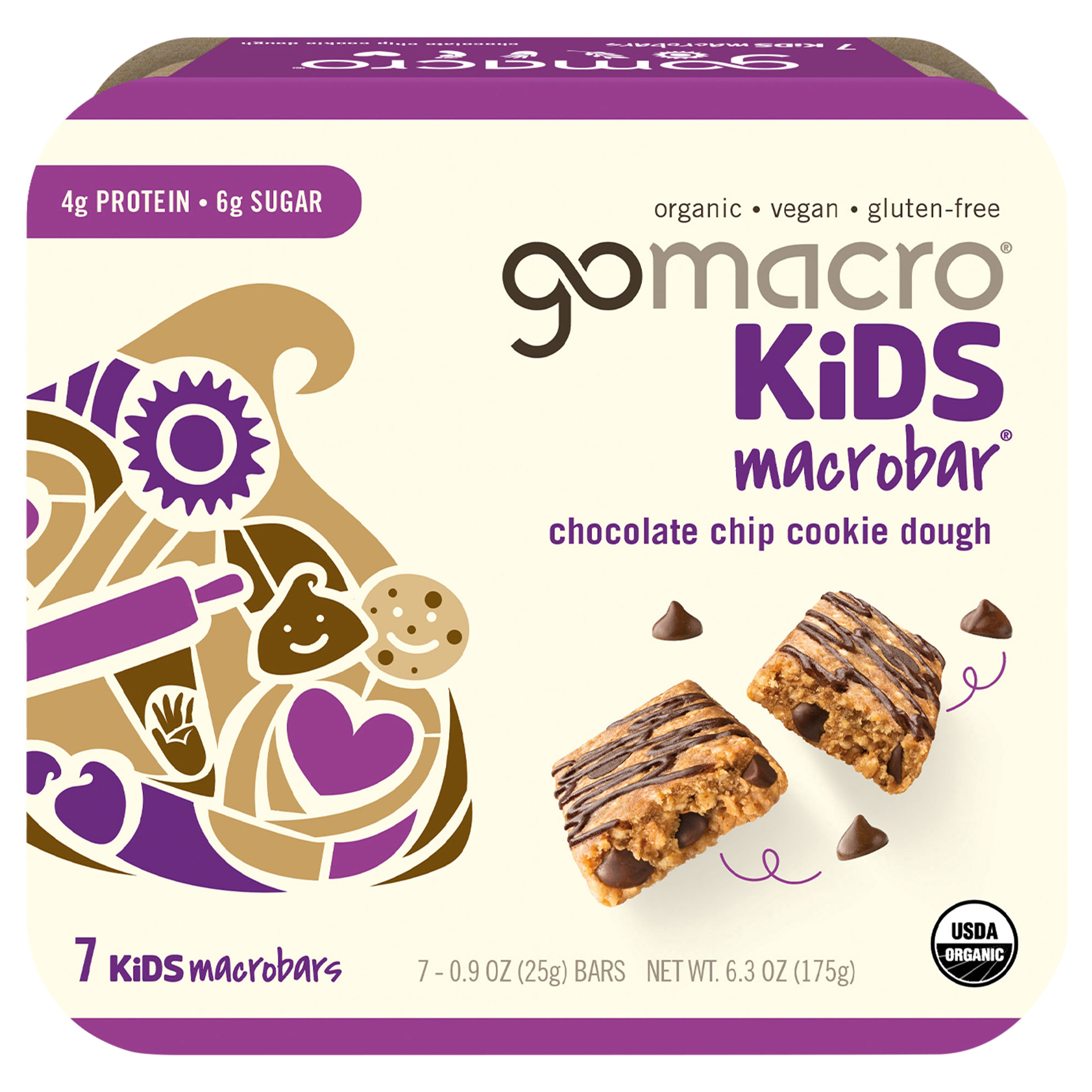 GoMacro Chocolate Chip Cookie Dough Kids MacroBar 7ct Multipack