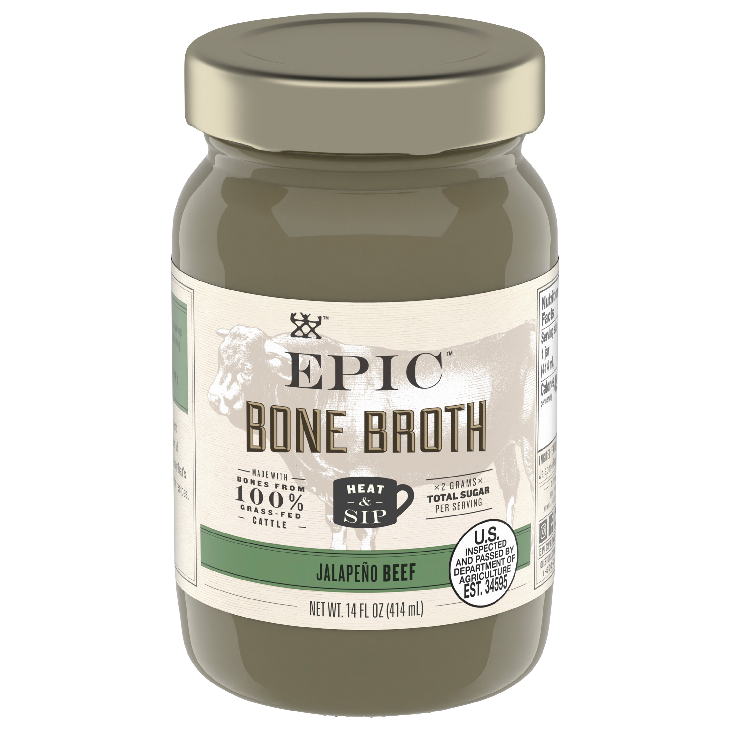 EPIC Beef Jalapeno Sea Salt Bone Broth, Keto Friendly, Paleo Friendly,